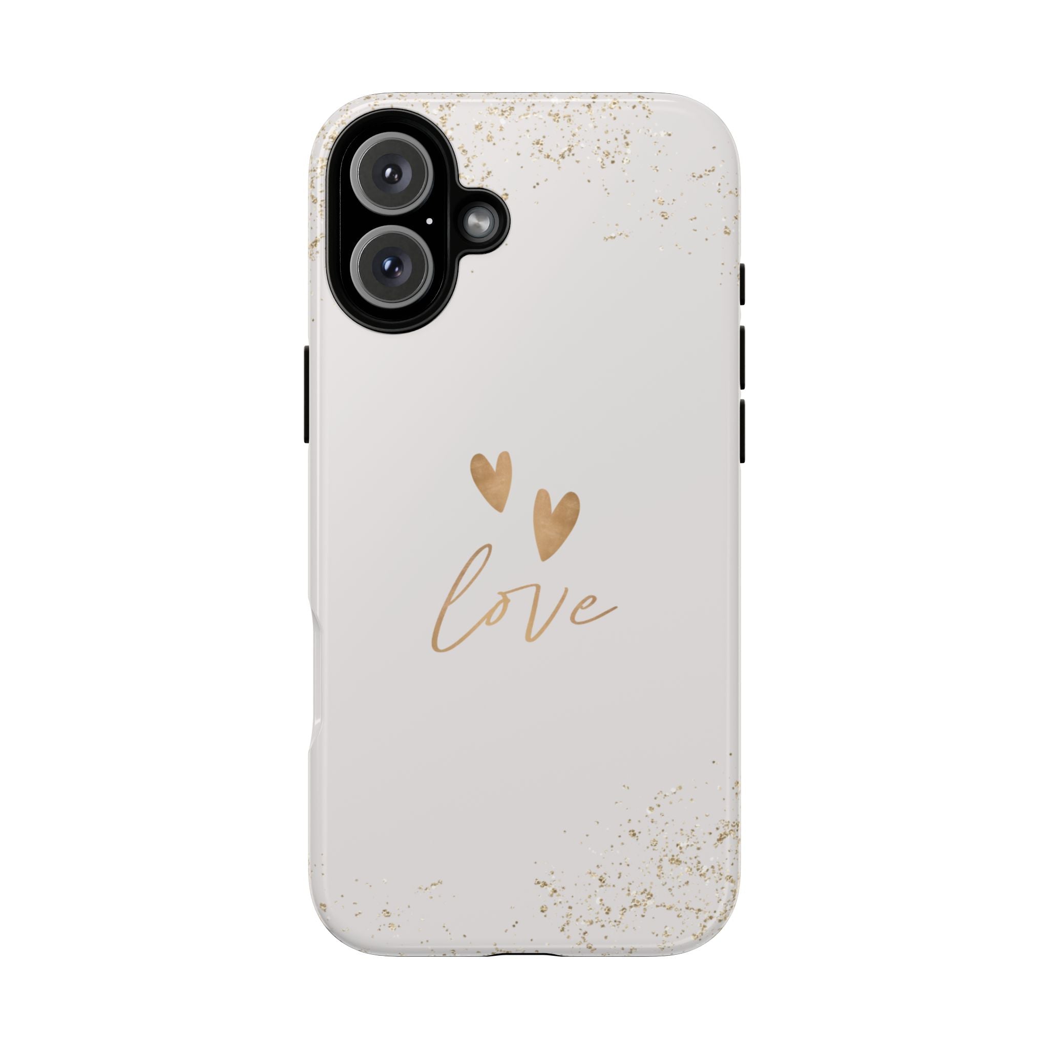 Love Hearts Tough Phone Case — Gold Script Romantic Protective Cover