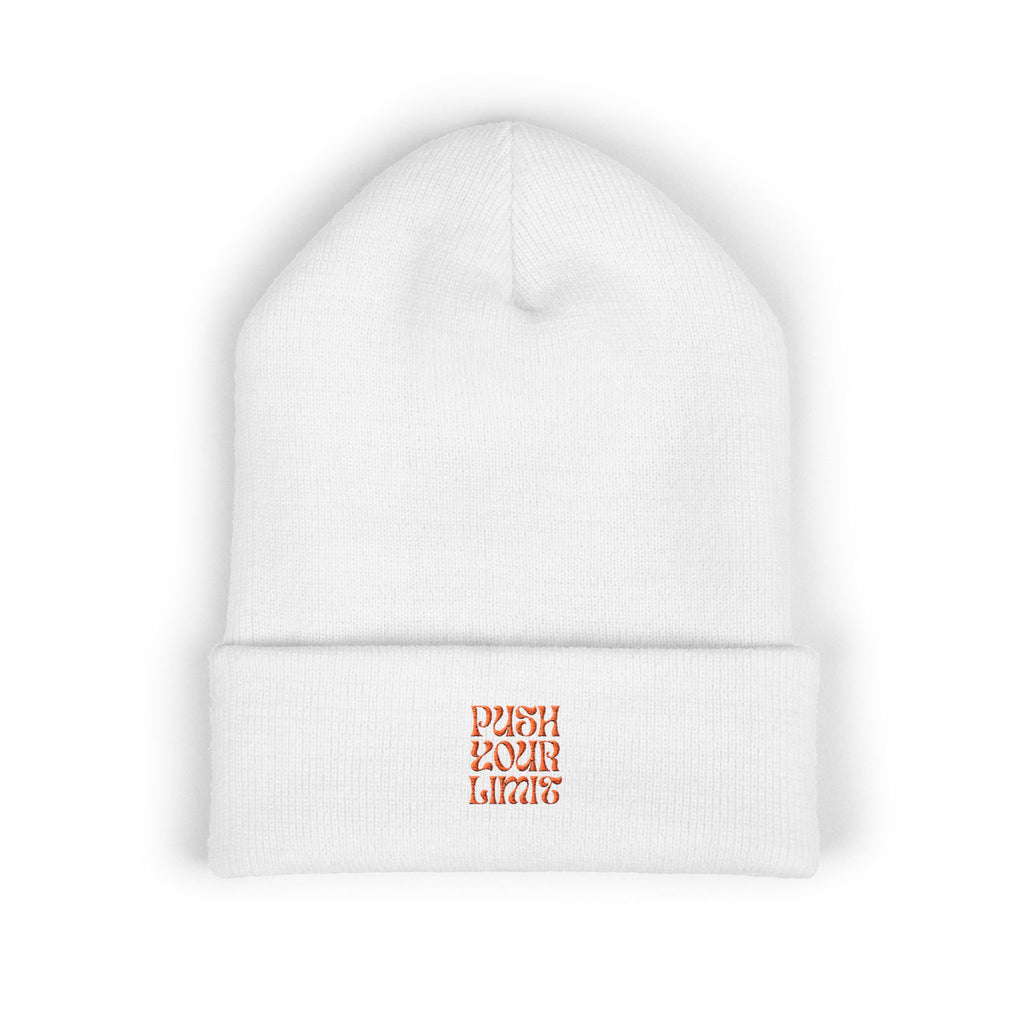 Embroidered "Push Your Limits" Cuffed Beanie — Cozy Athletic Knit Hat