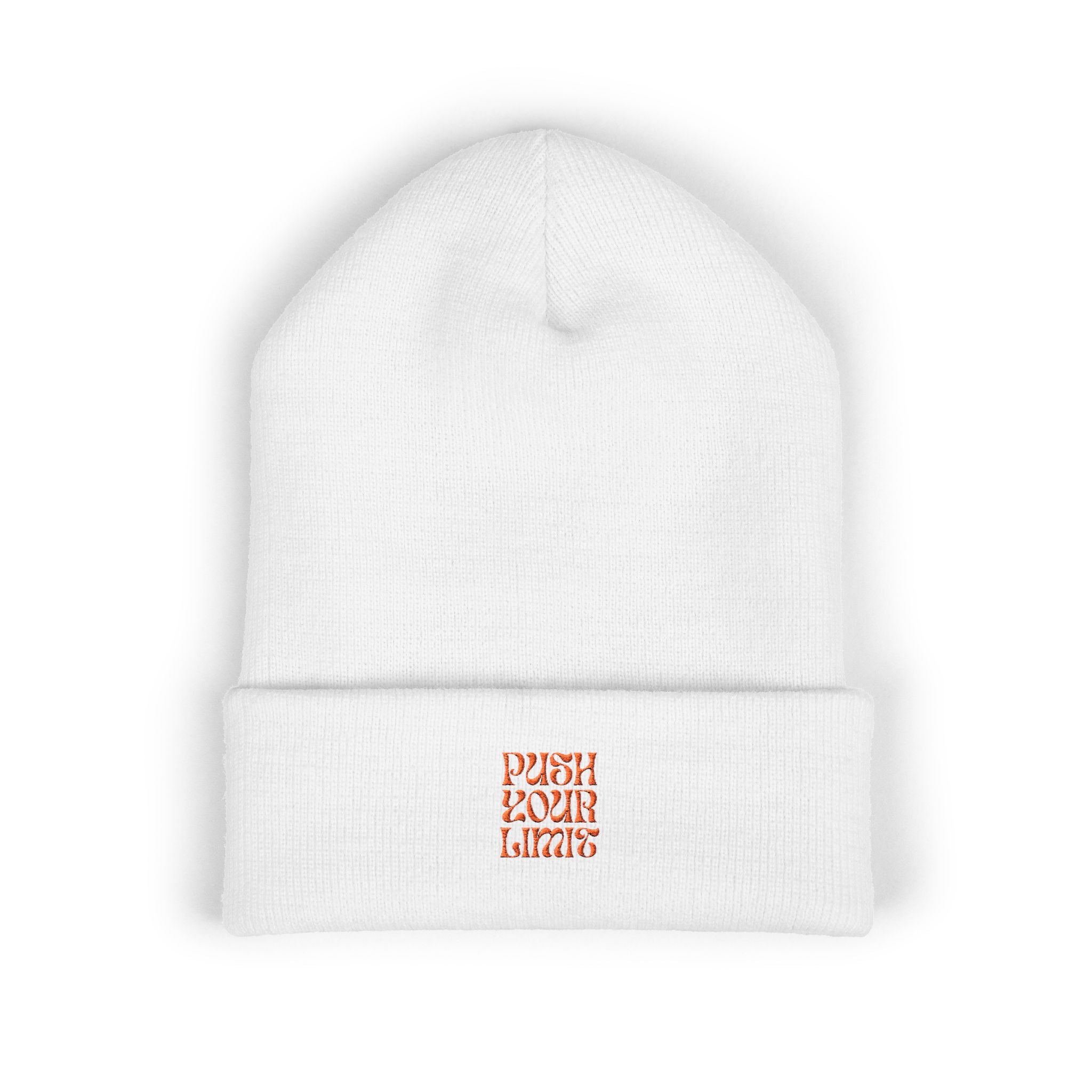 Embroidered "Push Your Limits" Cuffed Beanie — Cozy Athletic Knit Hat