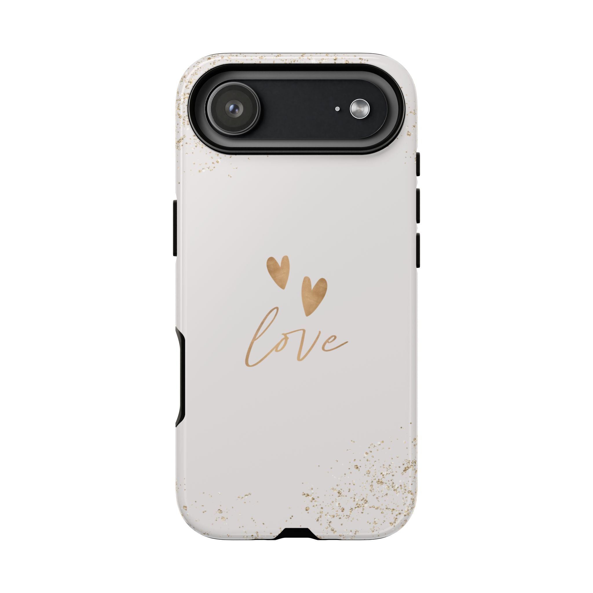 Love Hearts Tough Phone Case — Gold Script Romantic Protective Cover