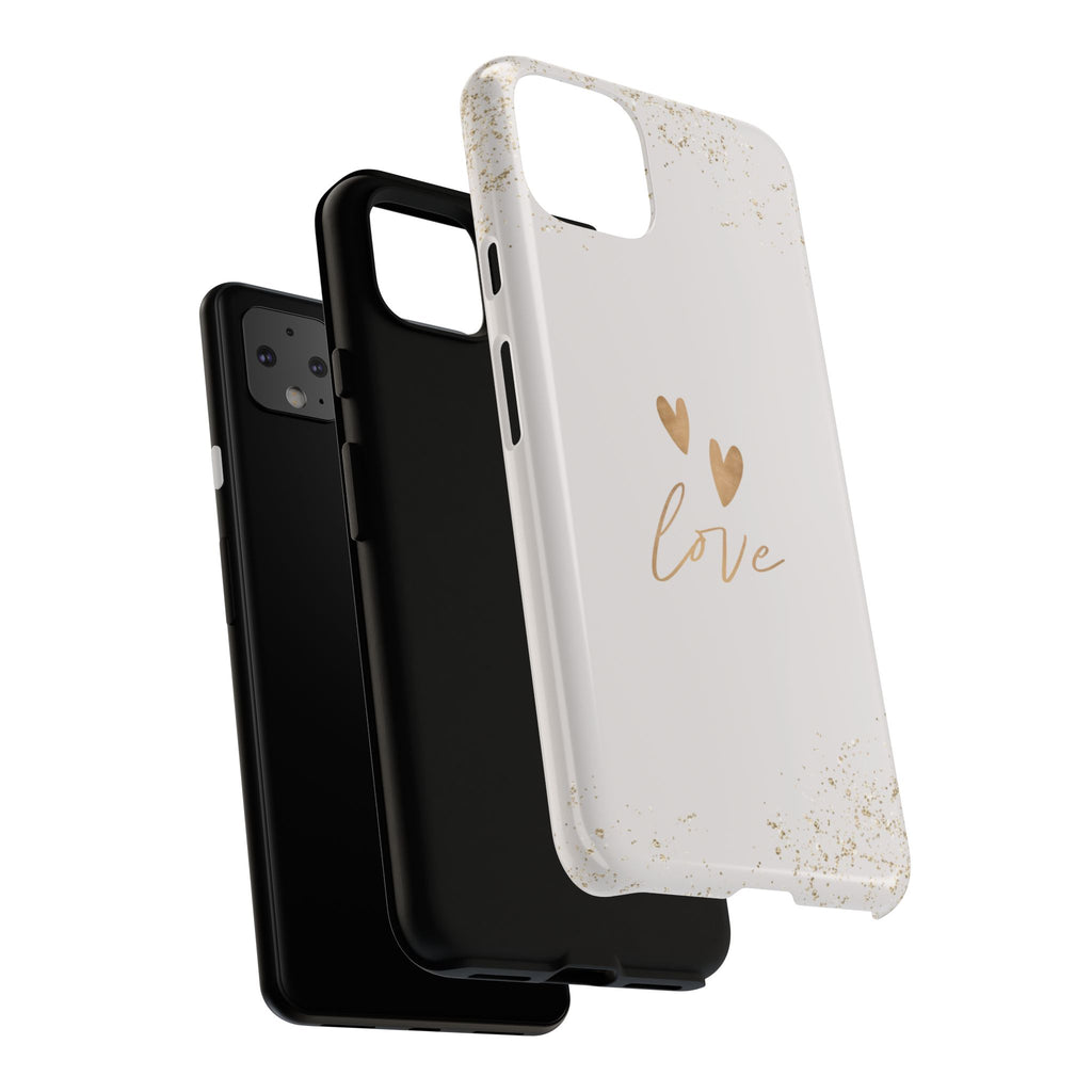 Love Hearts Tough Phone Case — Gold Script Romantic Protective Cover