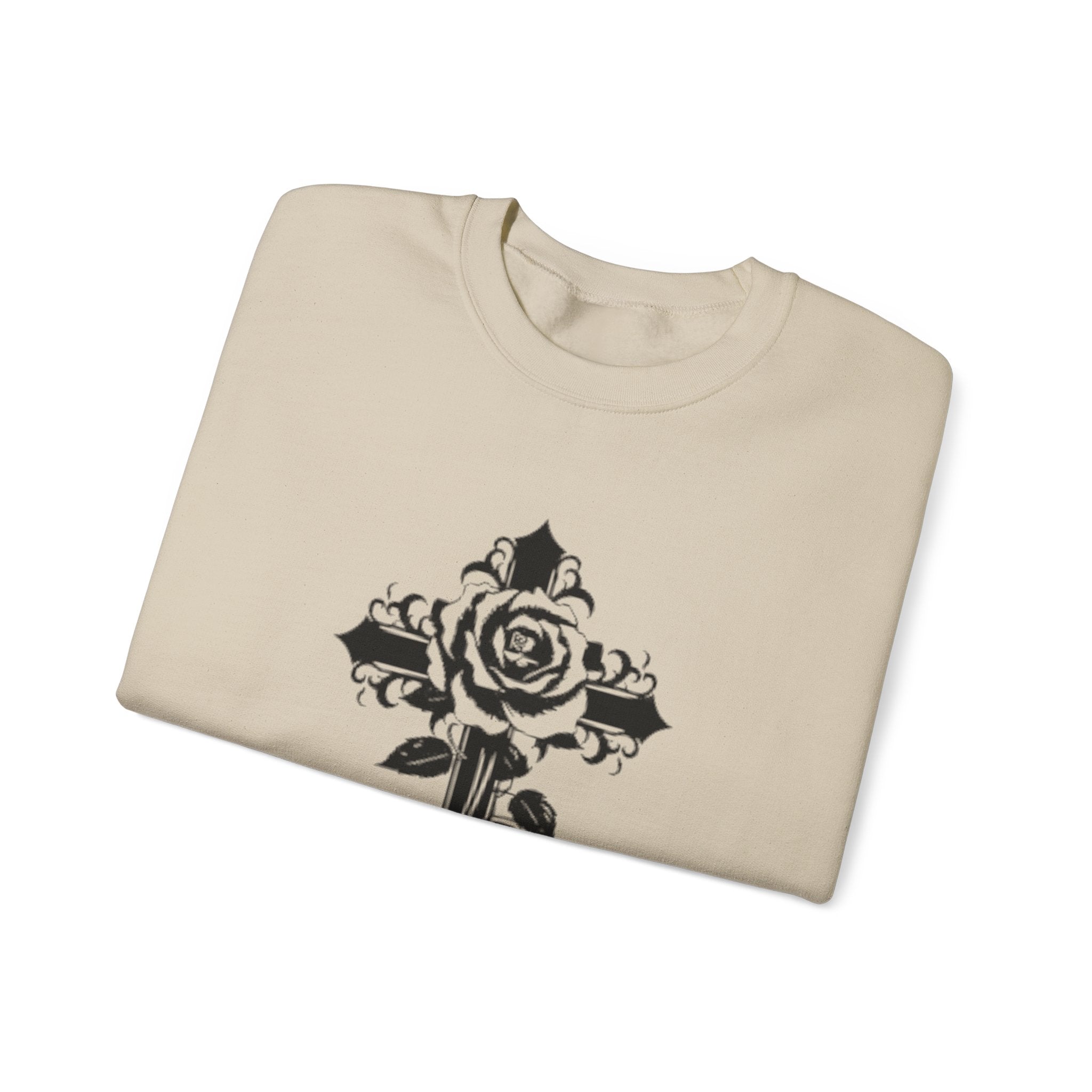 Floral Cross Crewneck Sweatshirt — Rose Cross Graphic Pullover