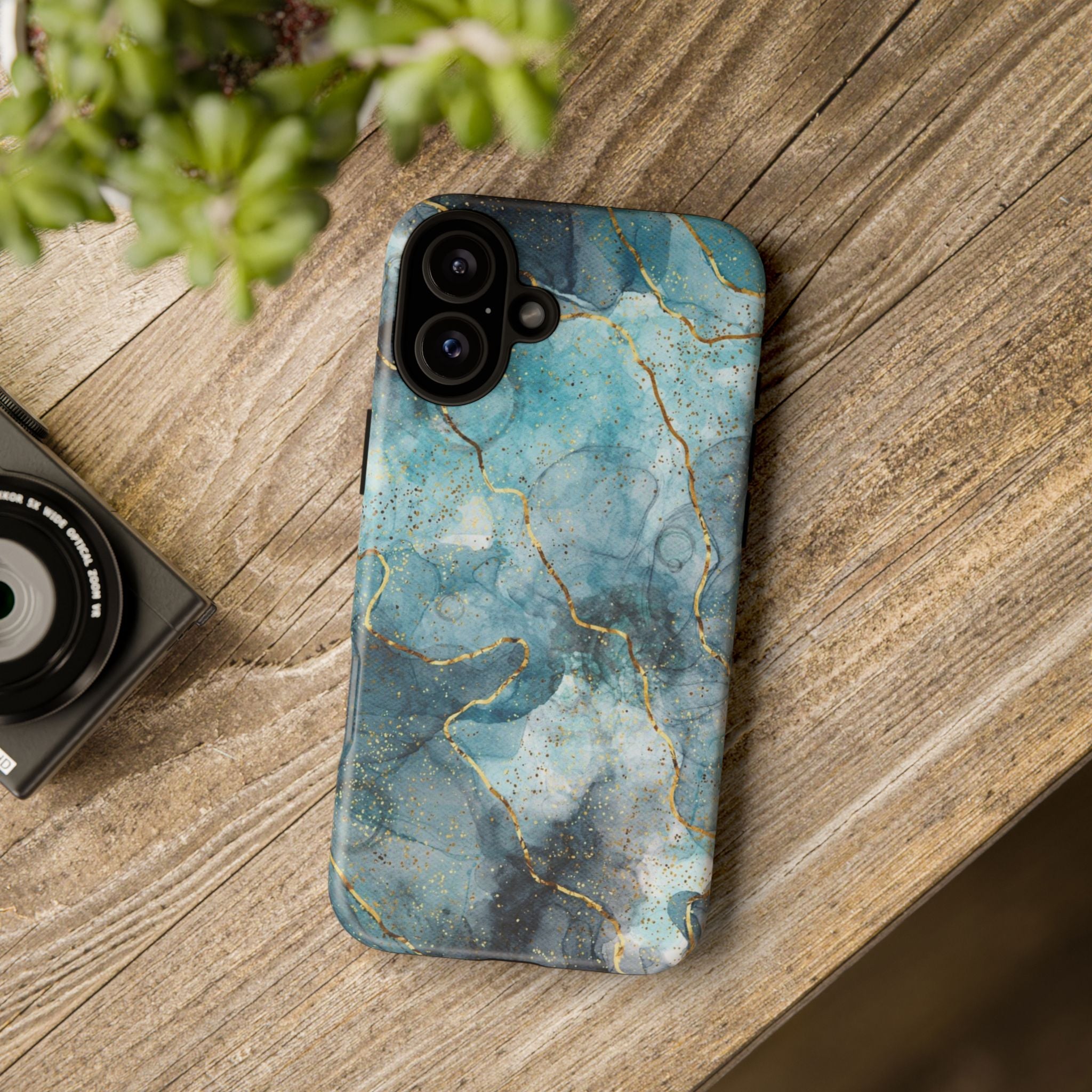 Blue Gold Marble Tough Phone Case