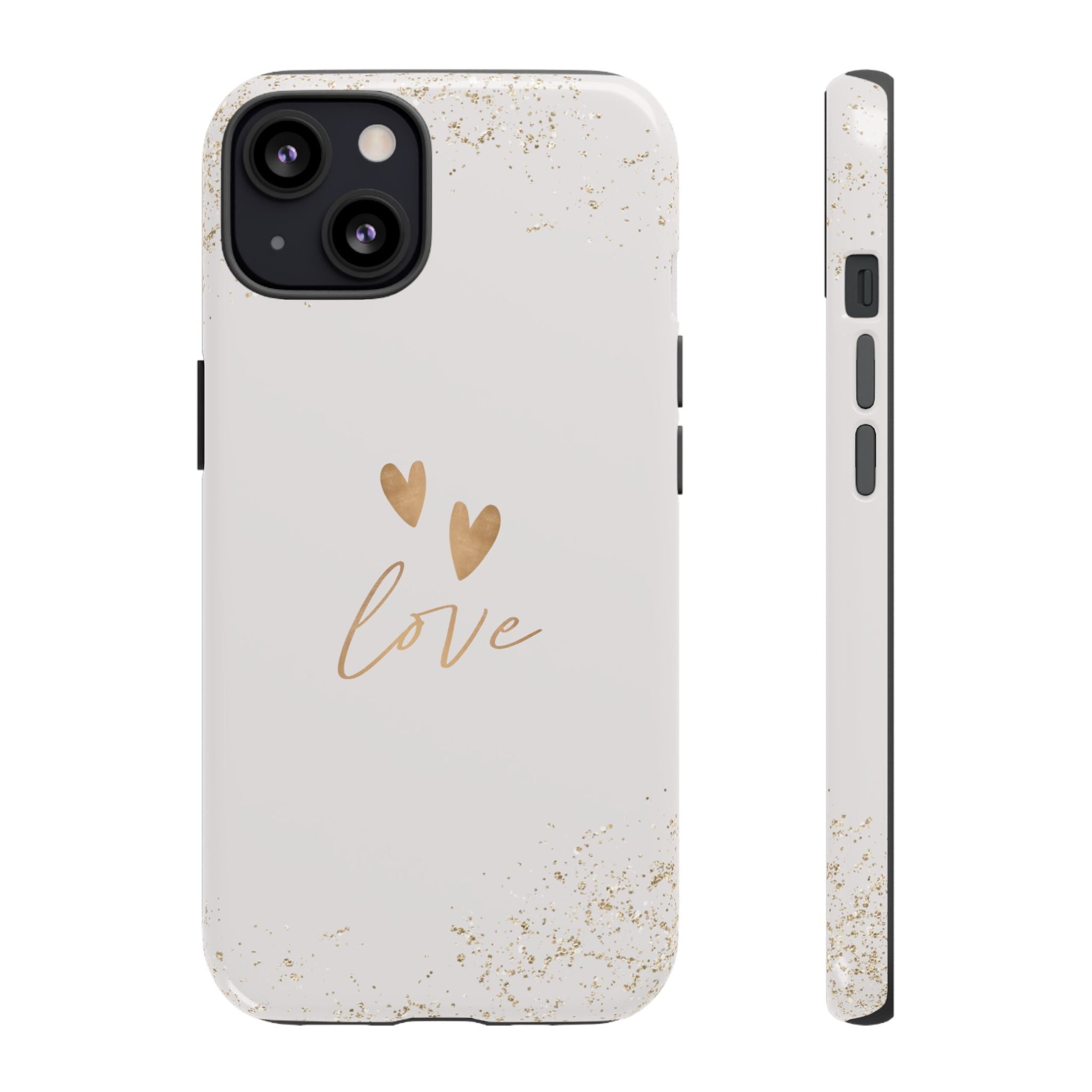 Love Hearts Tough Phone Case — Gold Script Romantic Protective Cover