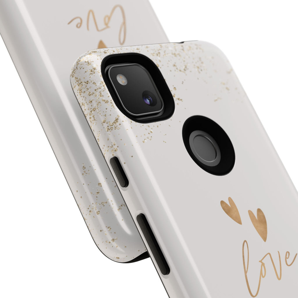 Love Hearts Tough Phone Case — Gold Script Romantic Protective Cover