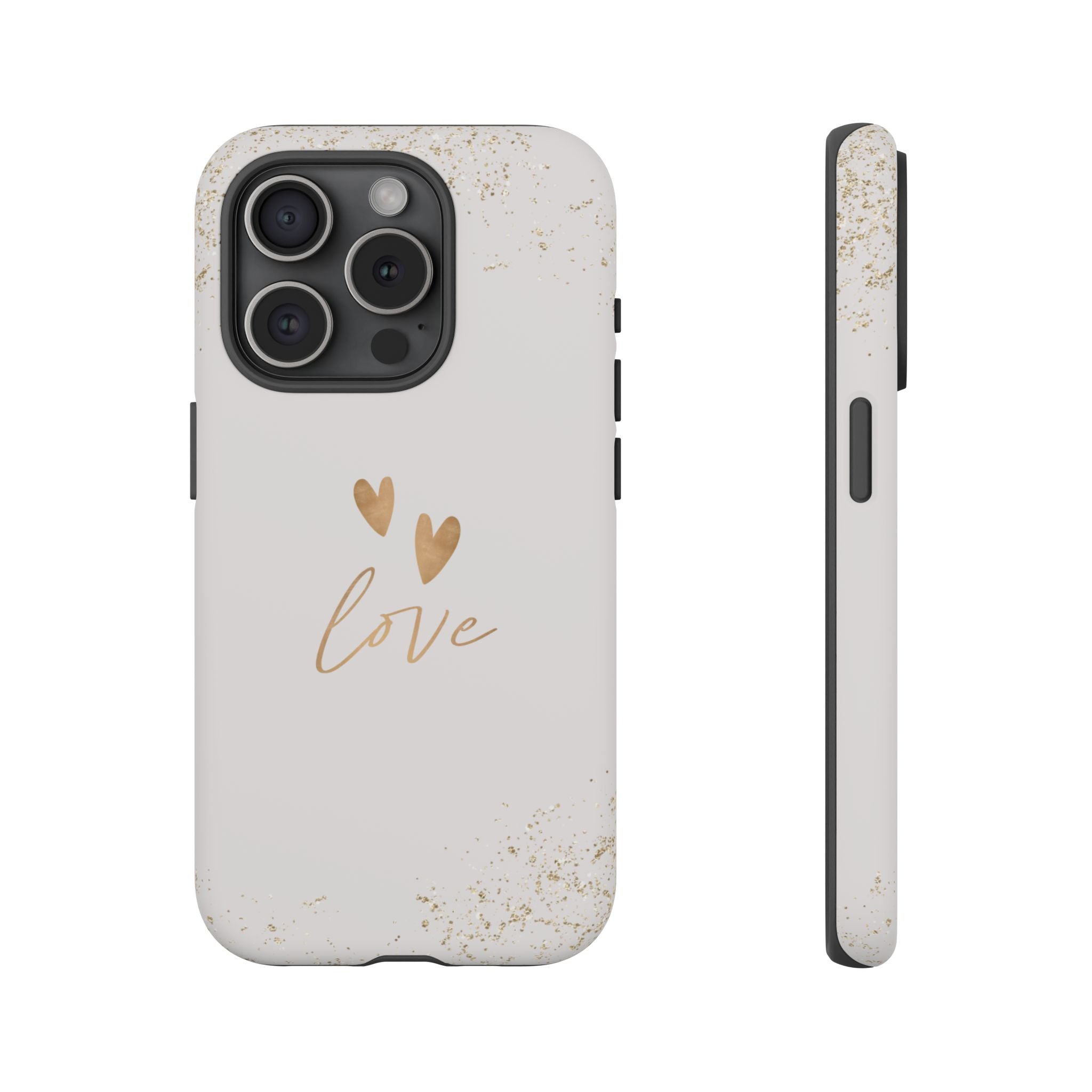 Love Hearts Tough Phone Case — Gold Script Romantic Protective Cover
