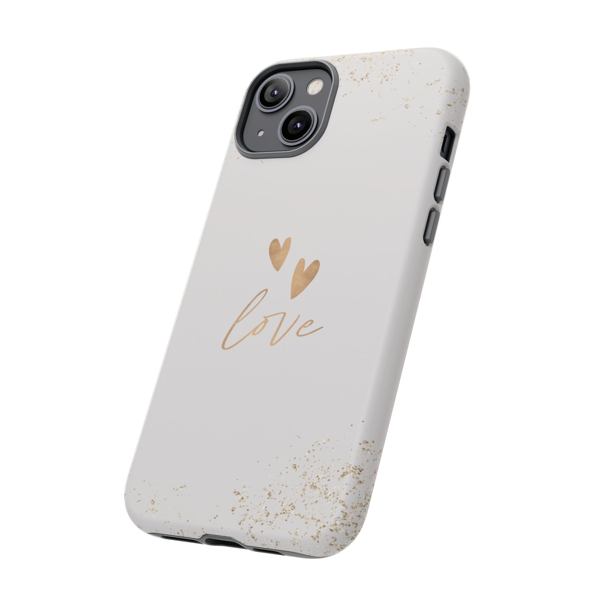 Love Hearts Tough Phone Case — Gold Script Romantic Protective Cover