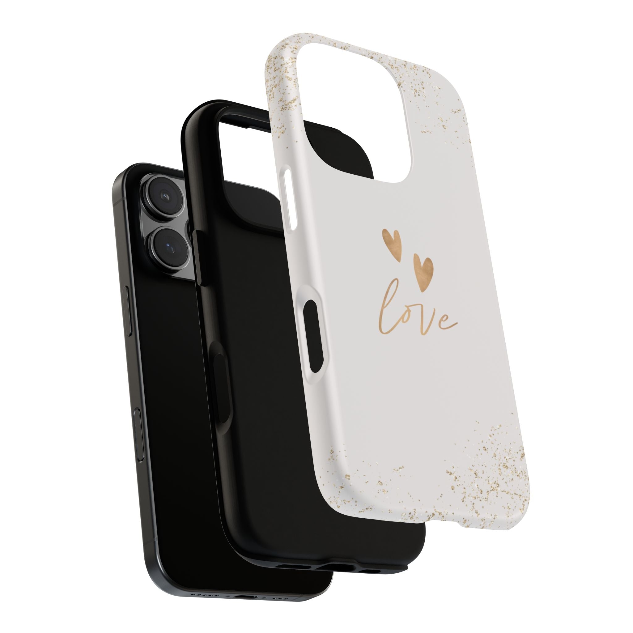 Love Hearts Tough Phone Case — Gold Script Romantic Protective Cover