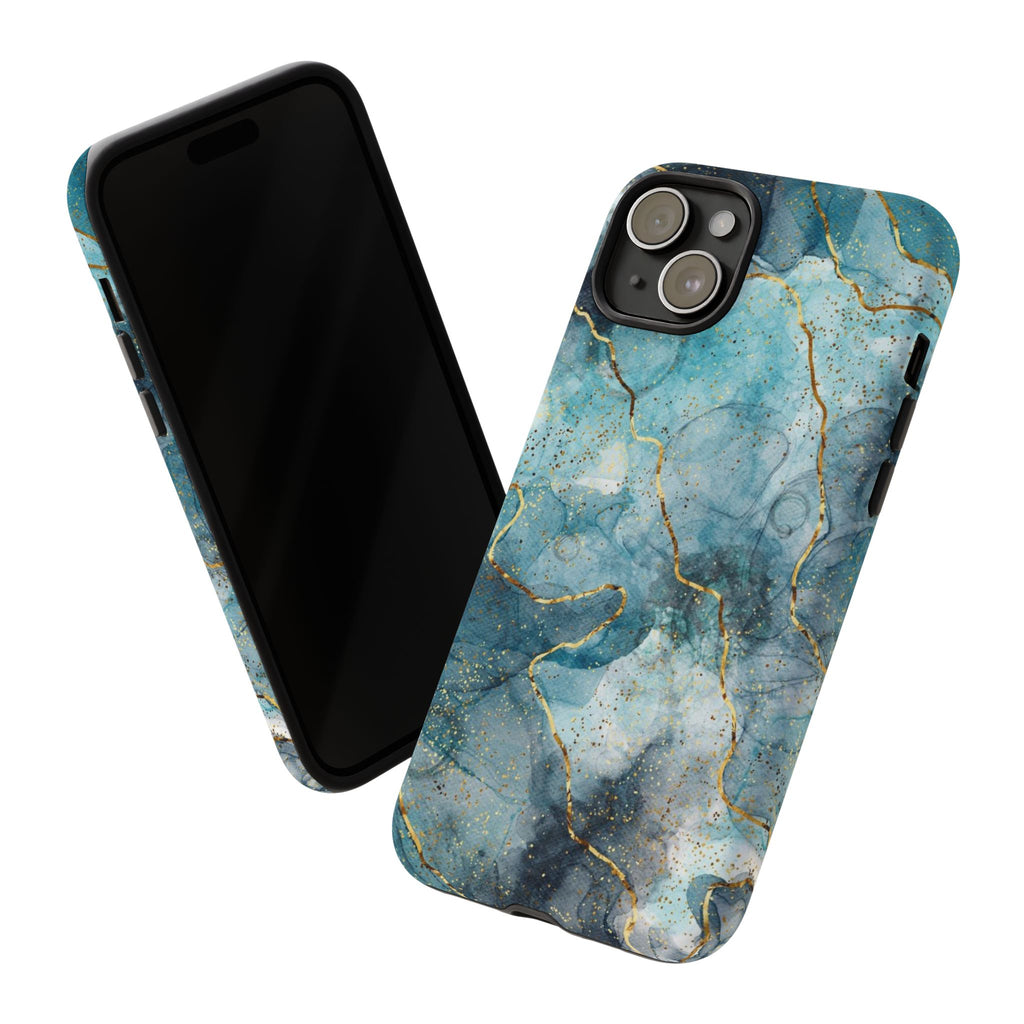 Blue Gold Marble Tough Phone Case