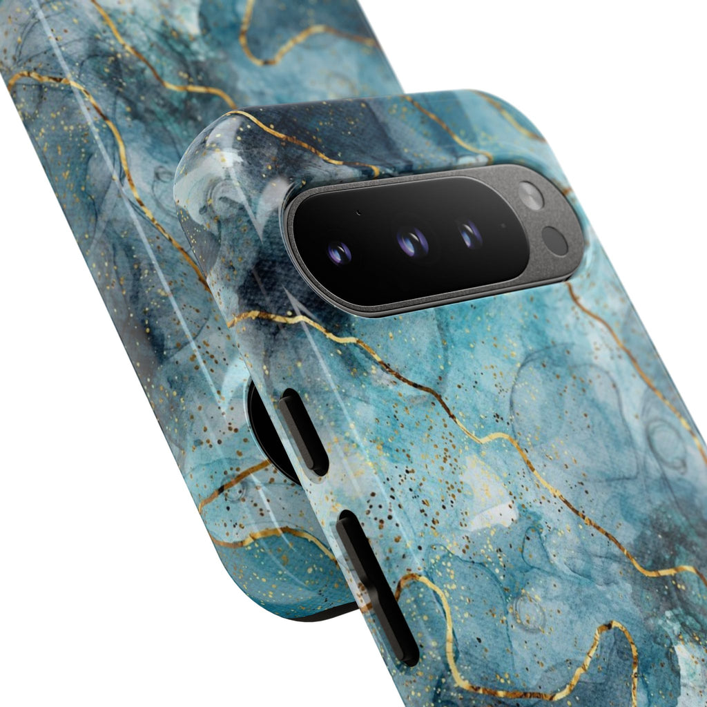 Blue Gold Marble Tough Phone Case