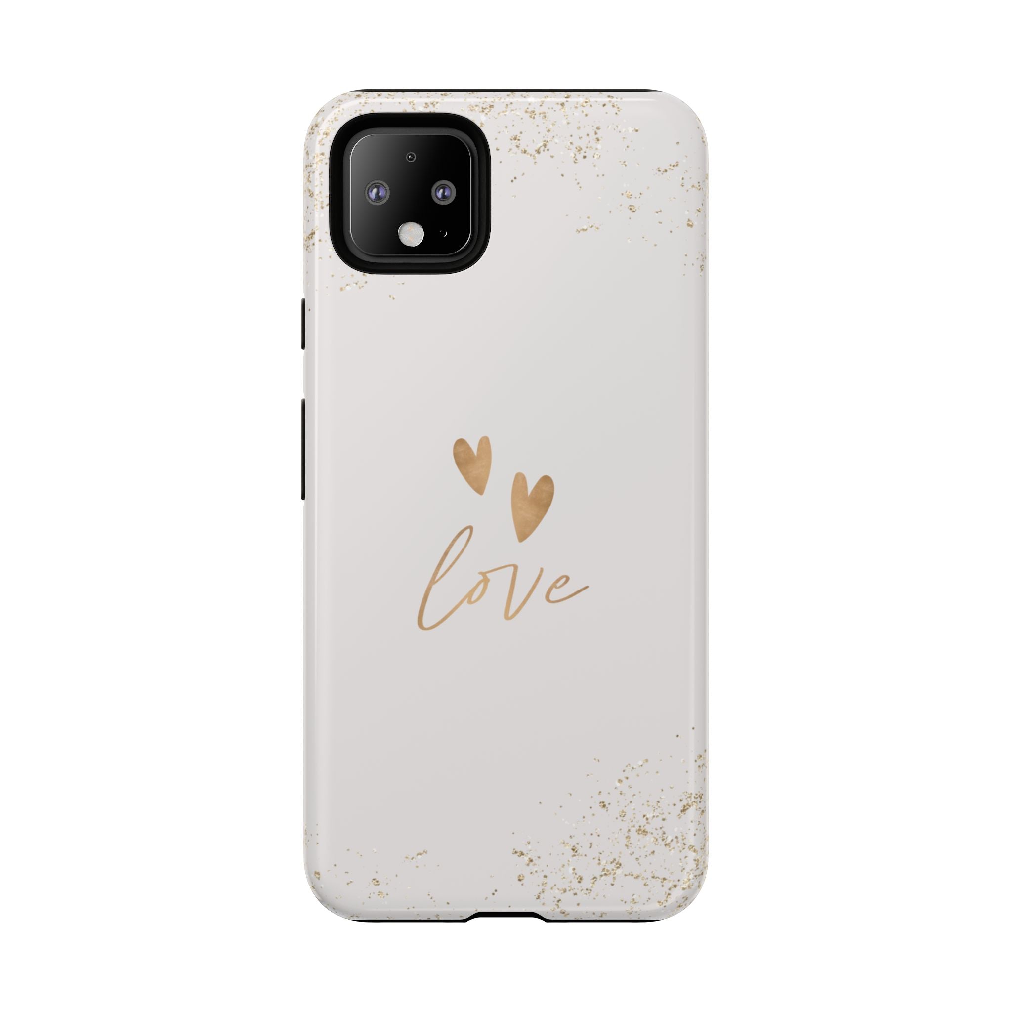 Love Hearts Tough Phone Case — Gold Script Romantic Protective Cover