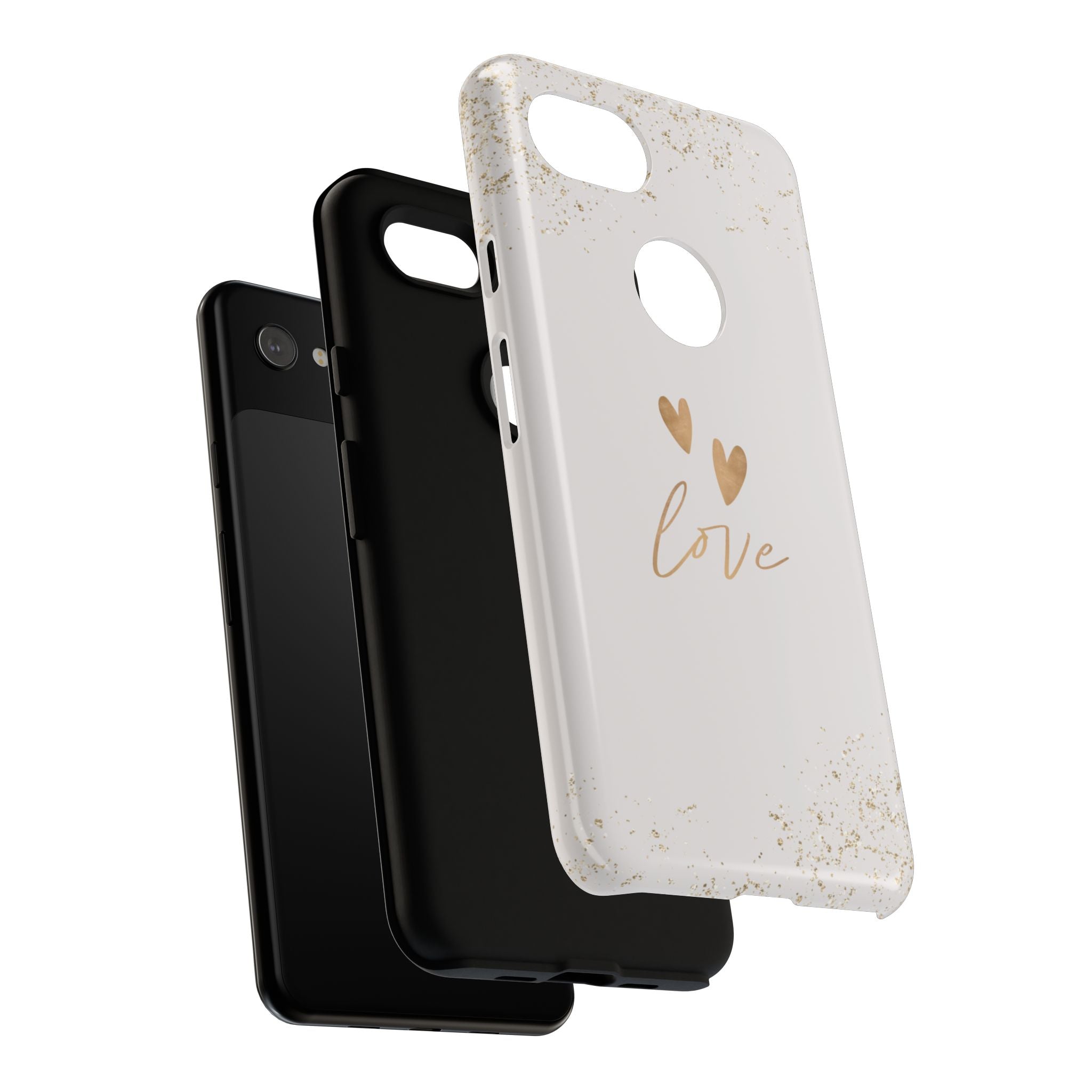 Love Hearts Tough Phone Case — Gold Script Romantic Protective Cover