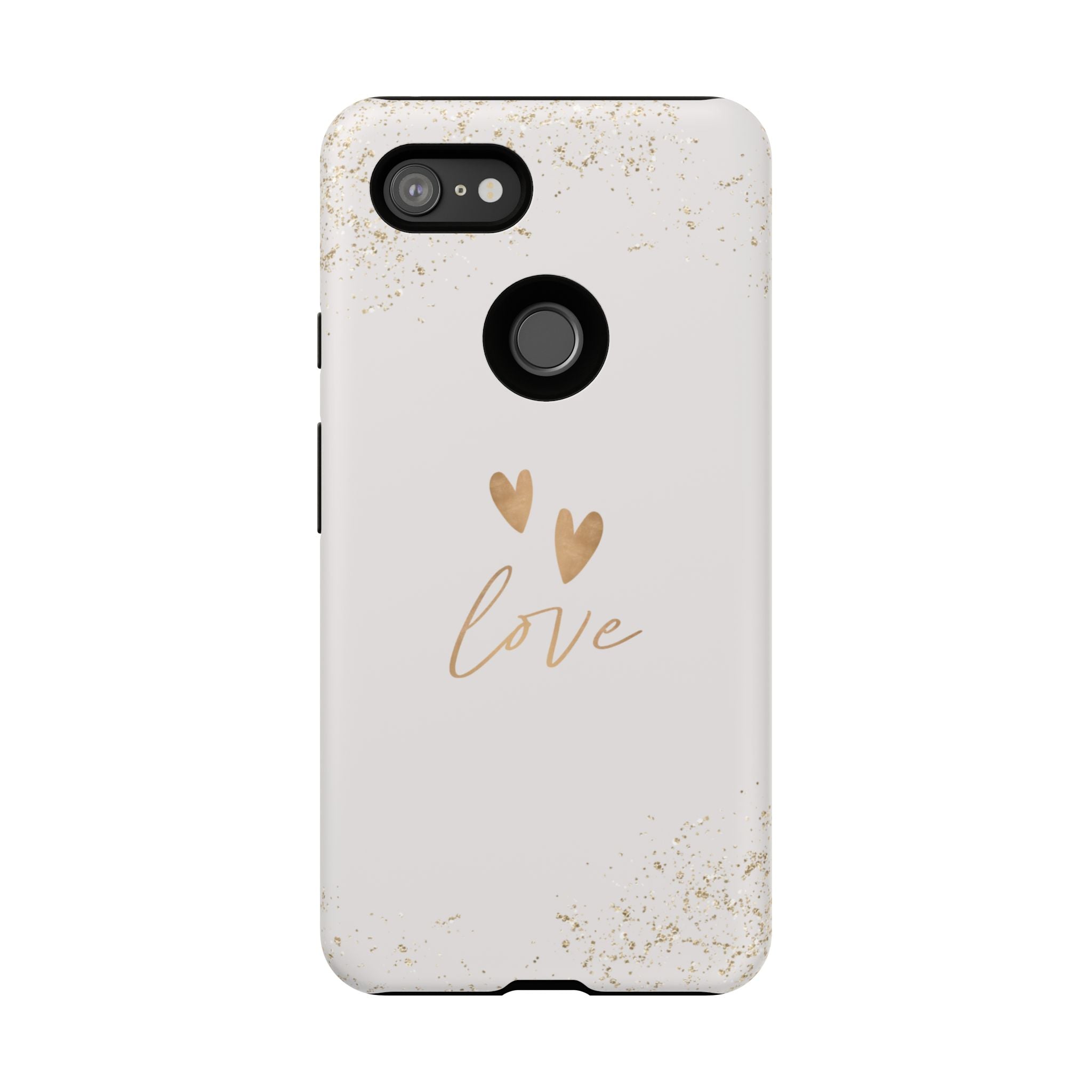 Love Hearts Tough Phone Case — Gold Script Romantic Protective Cover