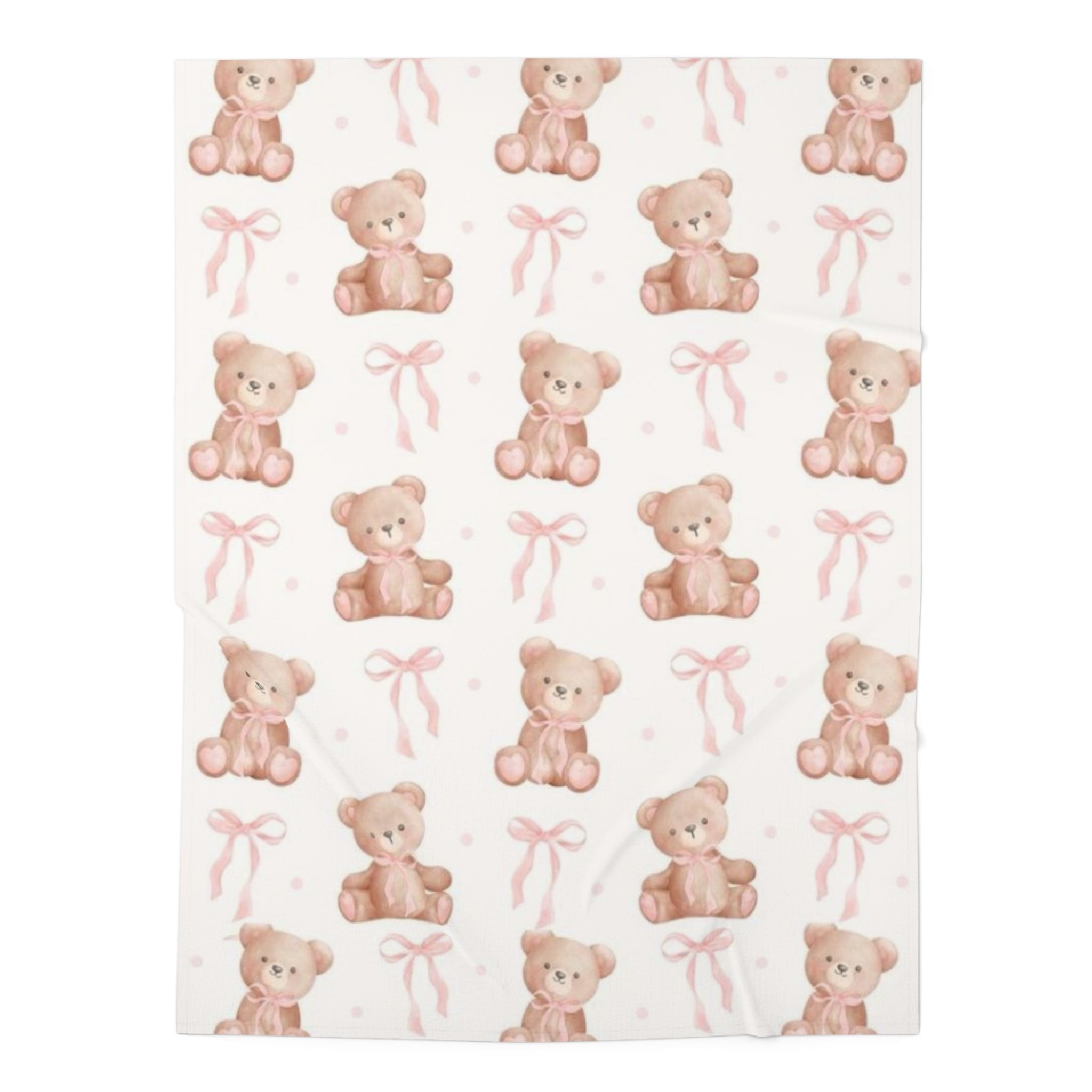 Teddy Bear Baby Swaddle Blanket — Pink Bow Newborn Nursery Gift