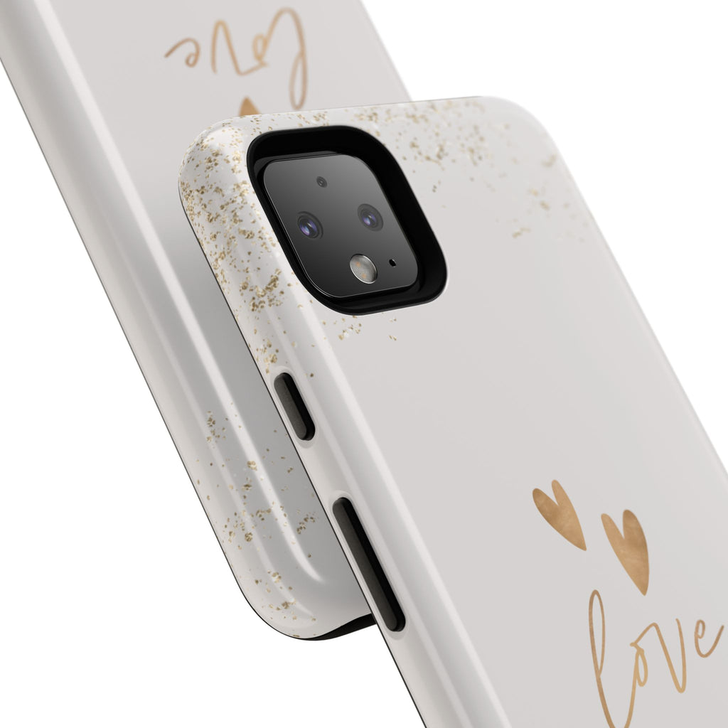 Love Hearts Tough Phone Case — Gold Script Romantic Protective Cover