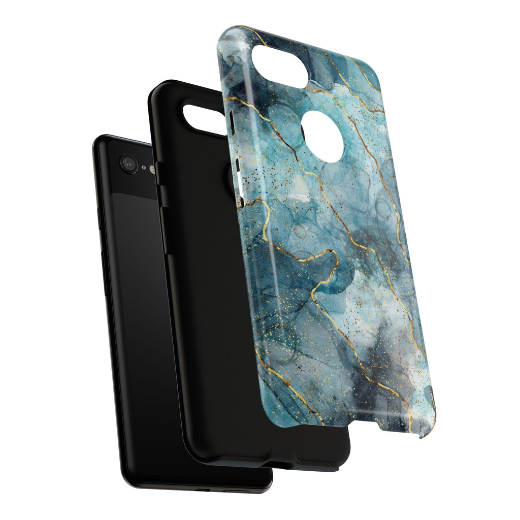 Blue Gold Marble Tough Phone Case