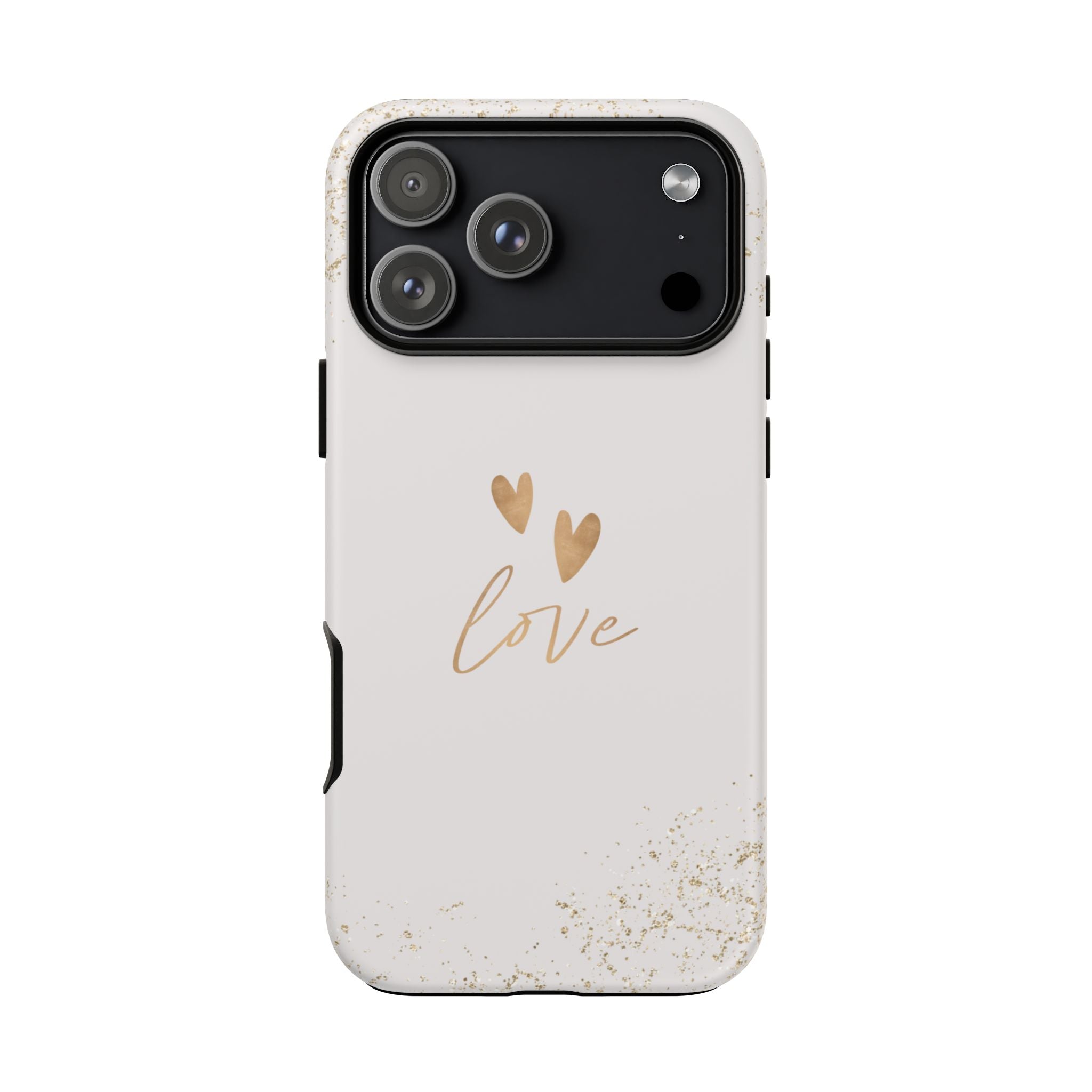 Love Hearts Tough Phone Case — Gold Script Romantic Protective Cover