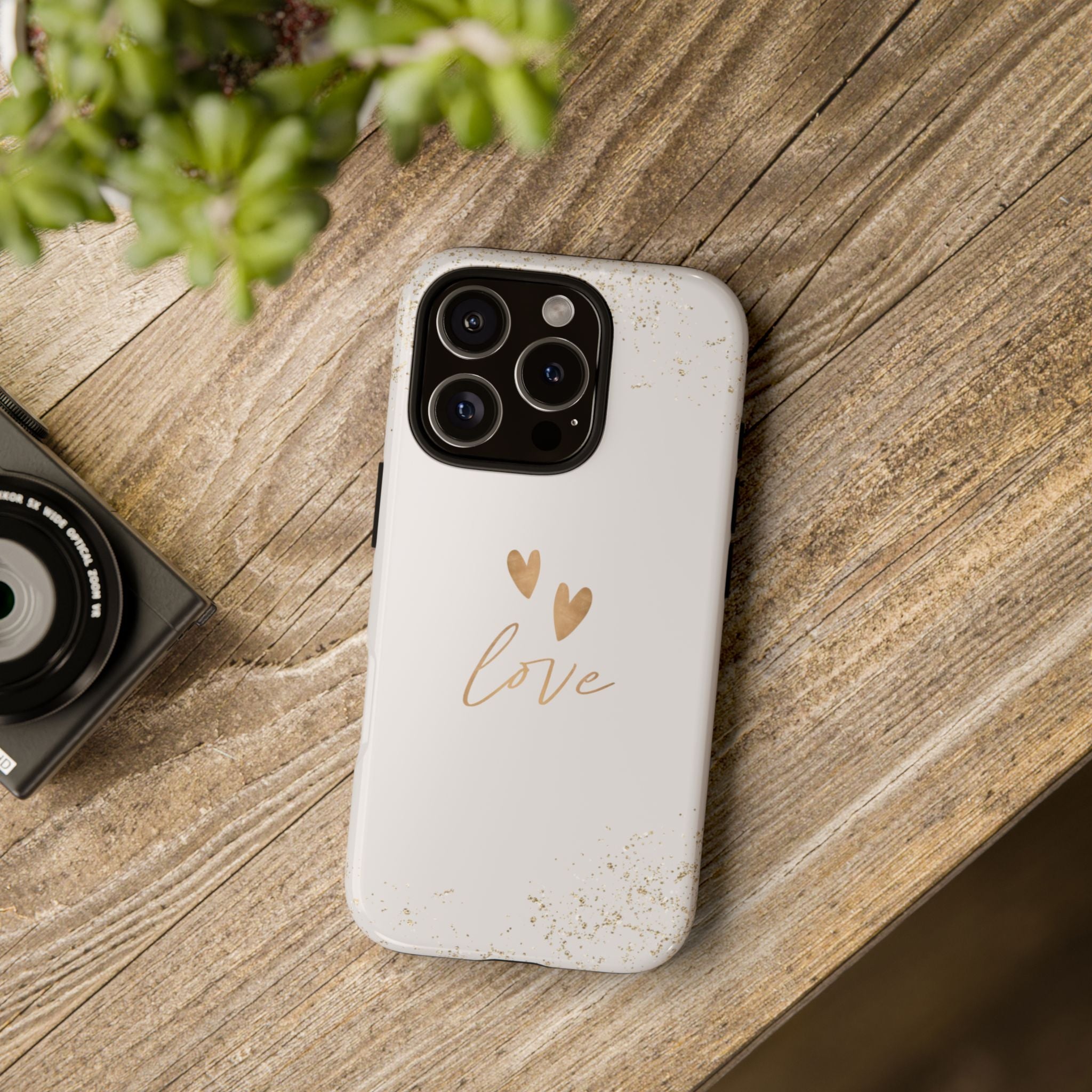 Love Hearts Tough Phone Case — Gold Script Romantic Protective Cover