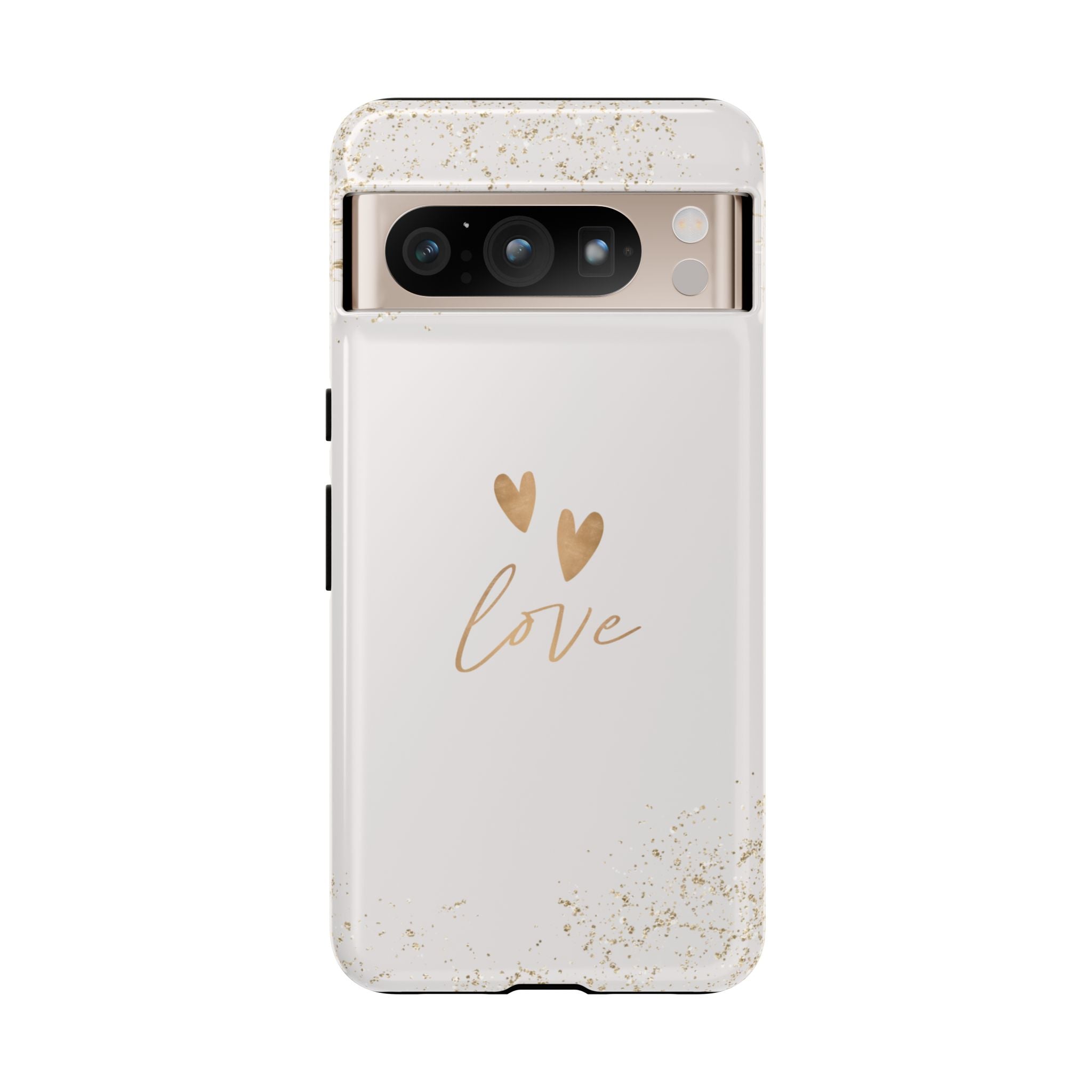 Love Hearts Tough Phone Case — Gold Script Romantic Protective Cover