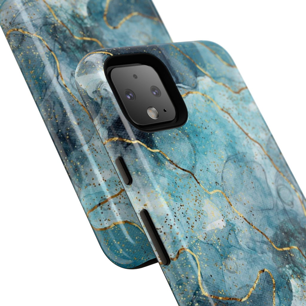 Blue Gold Marble Tough Phone Case
