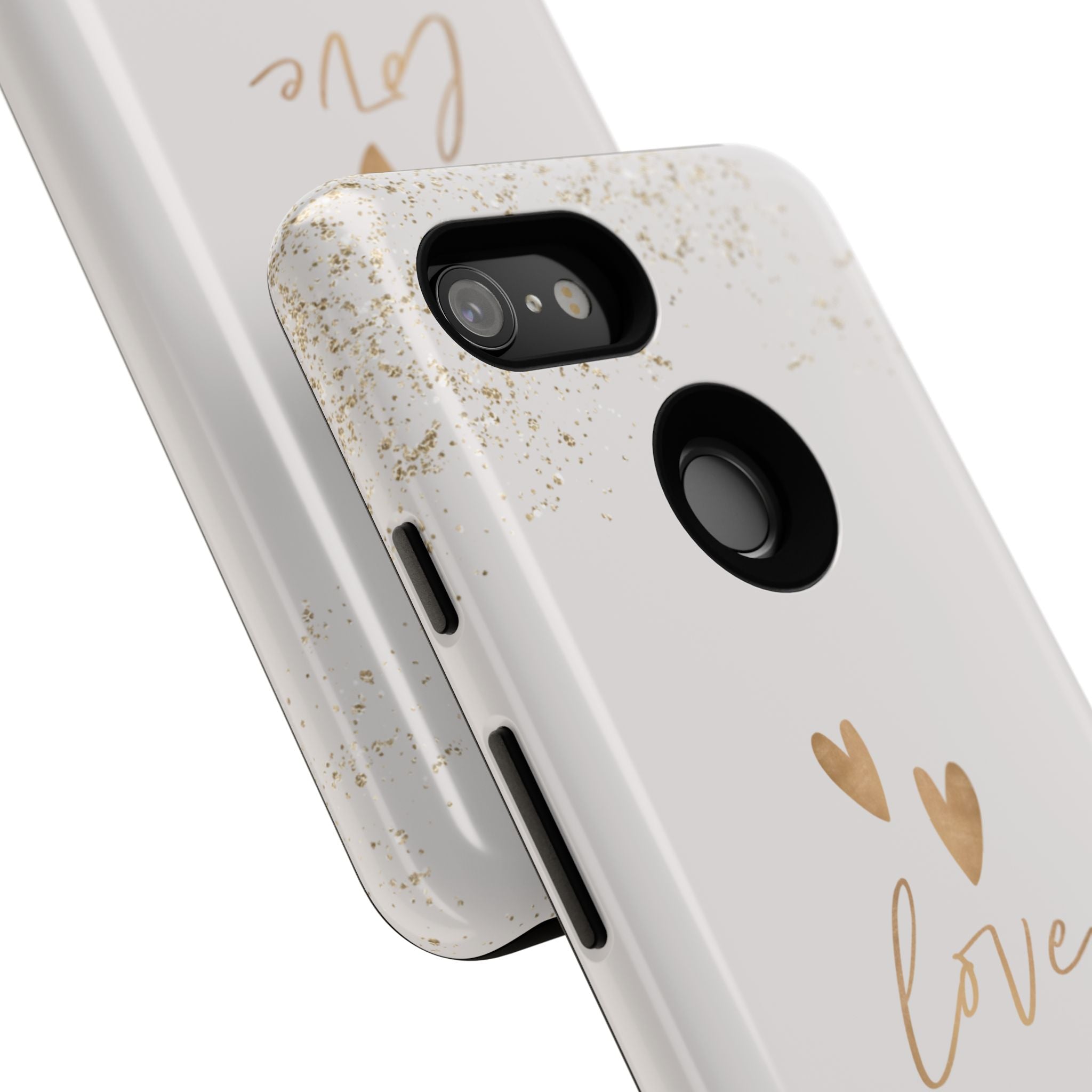Love Hearts Tough Phone Case — Gold Script Romantic Protective Cover