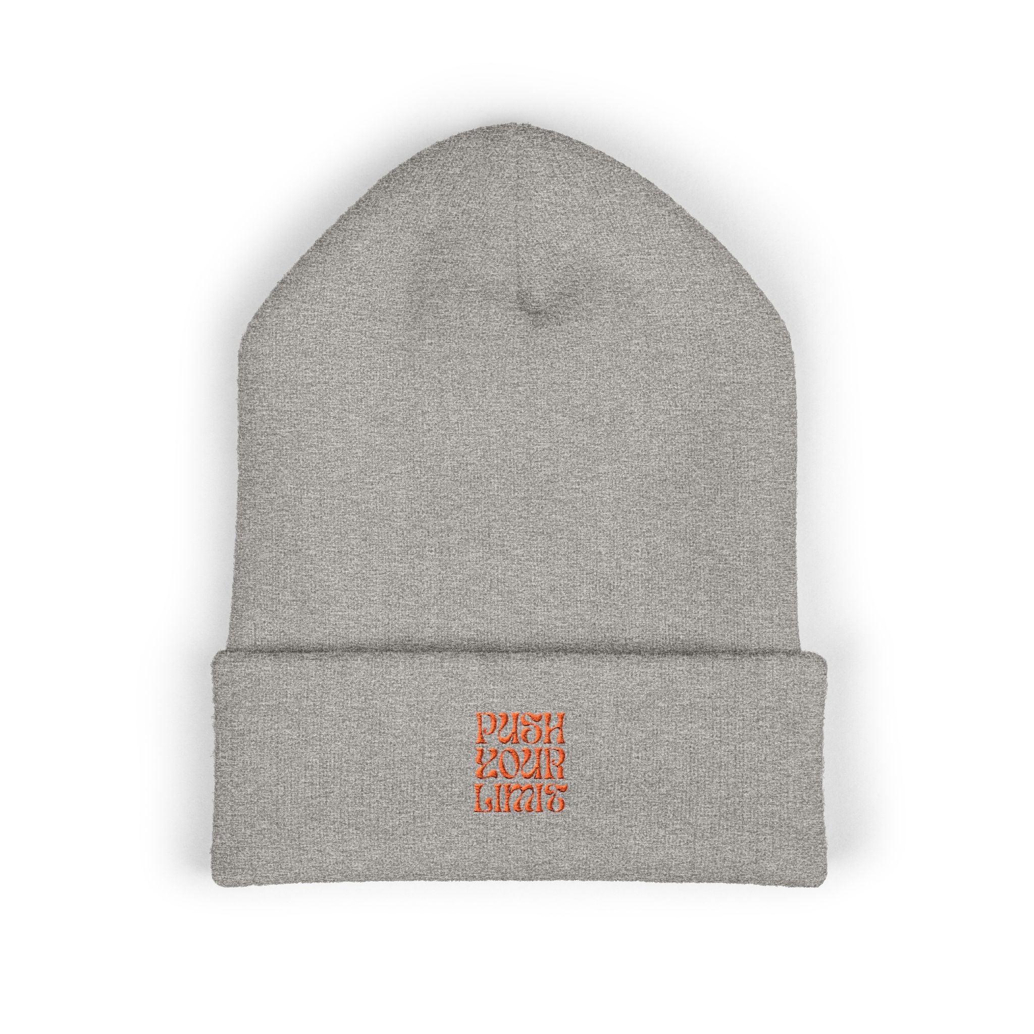 Embroidered "Push Your Limits" Cuffed Beanie — Cozy Athletic Knit Hat