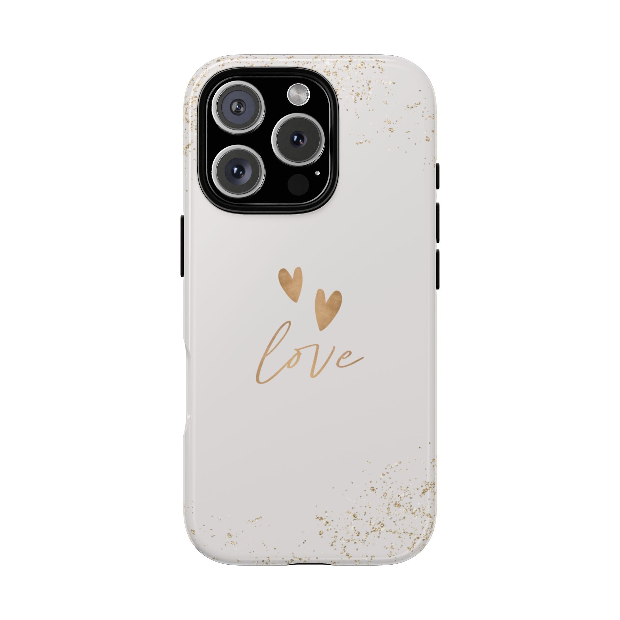 Love Hearts Tough Phone Case — Gold Script Romantic Protective Cover