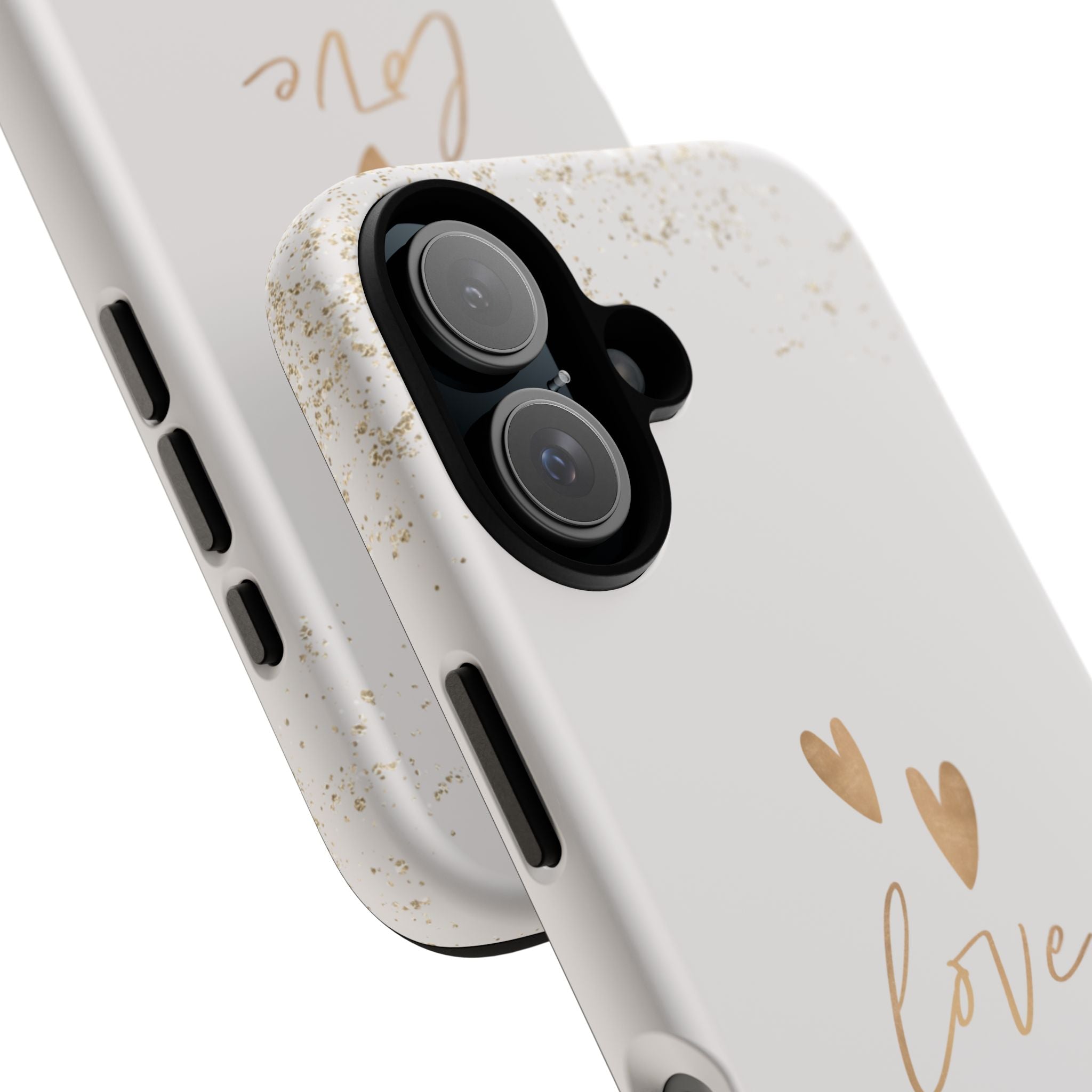 Love Hearts Tough Phone Case — Gold Script Romantic Protective Cover