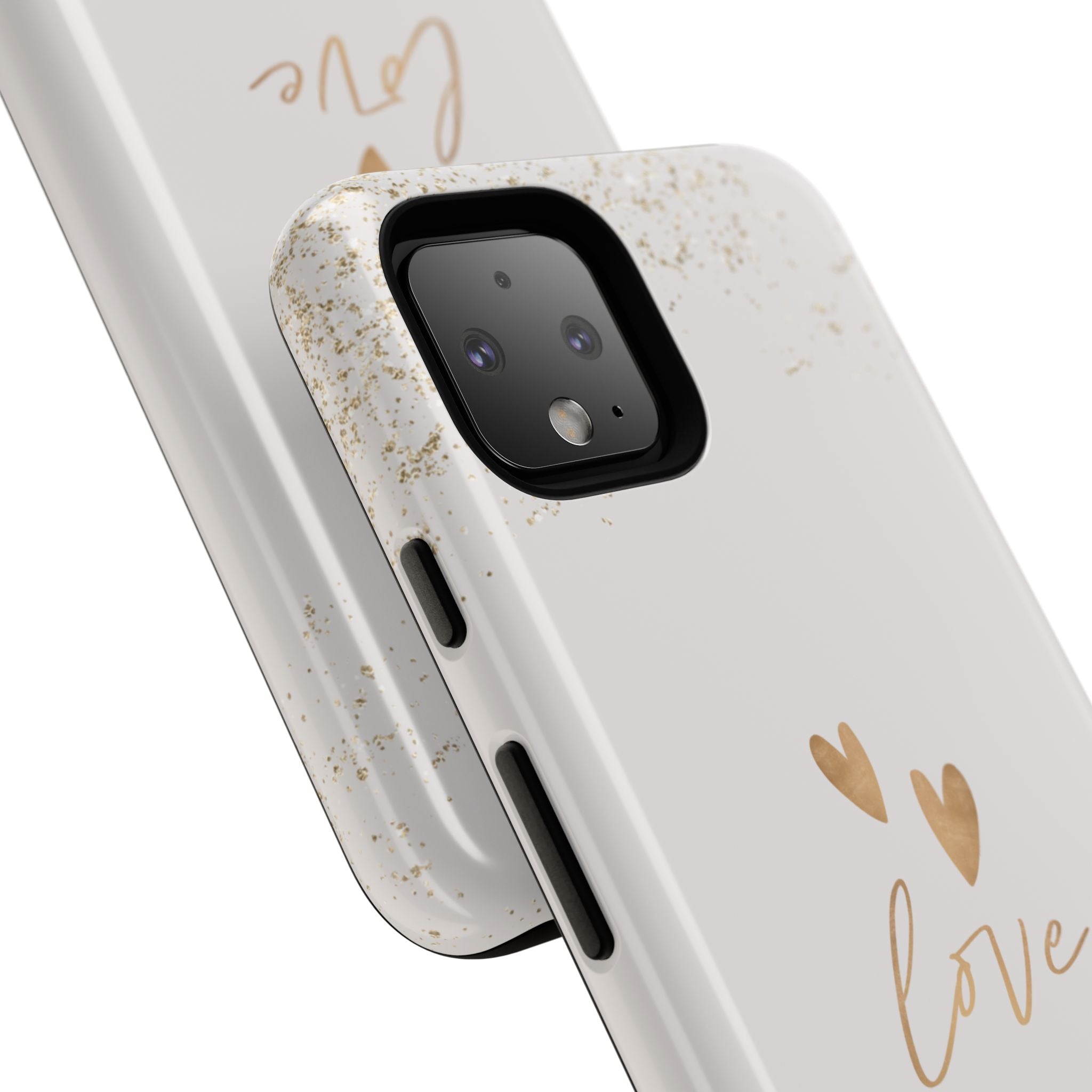 Love Hearts Tough Phone Case — Gold Script Romantic Protective Cover