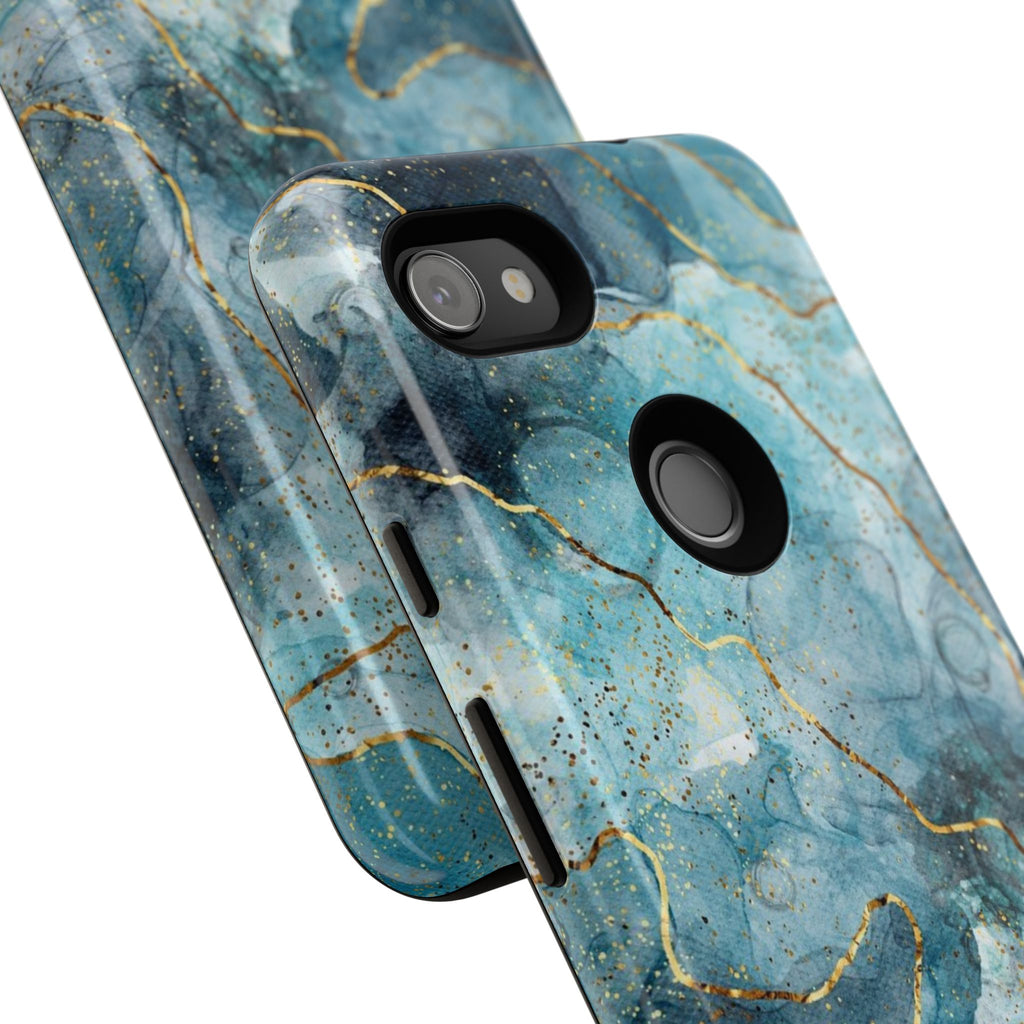Blue Gold Marble Tough Phone Case