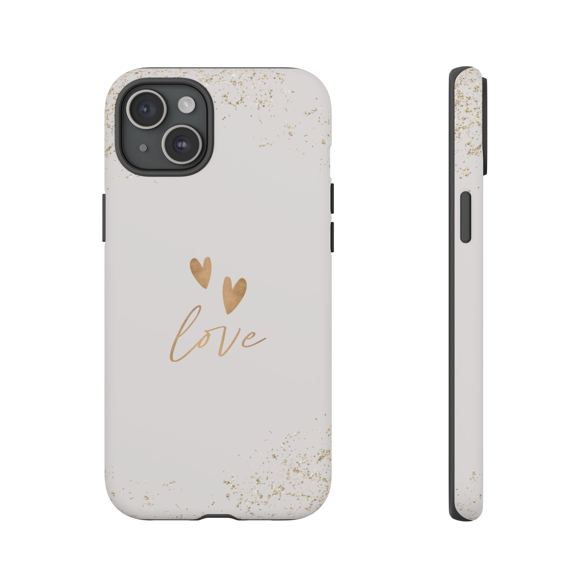 Love Hearts Tough Phone Case — Gold Script Romantic Protective Cover