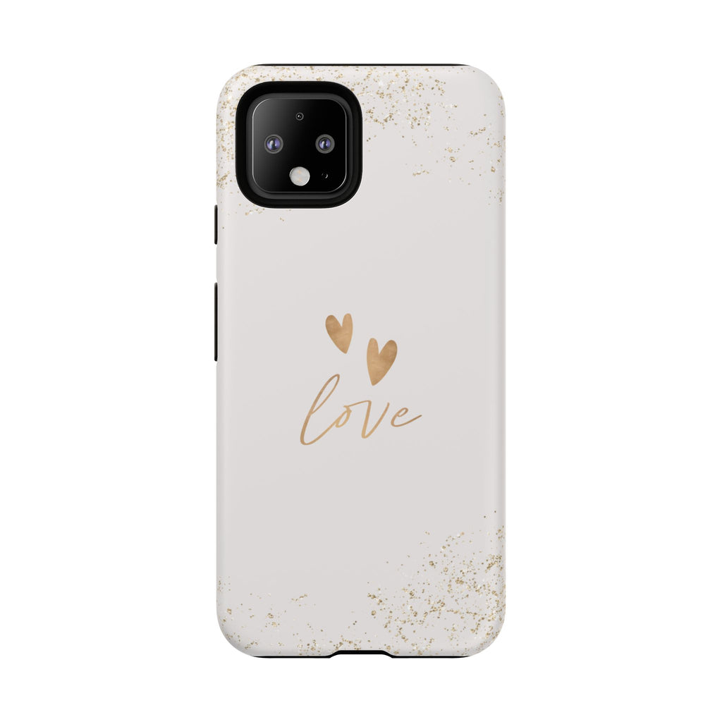 Love Hearts Tough Phone Case — Gold Script Romantic Protective Cover