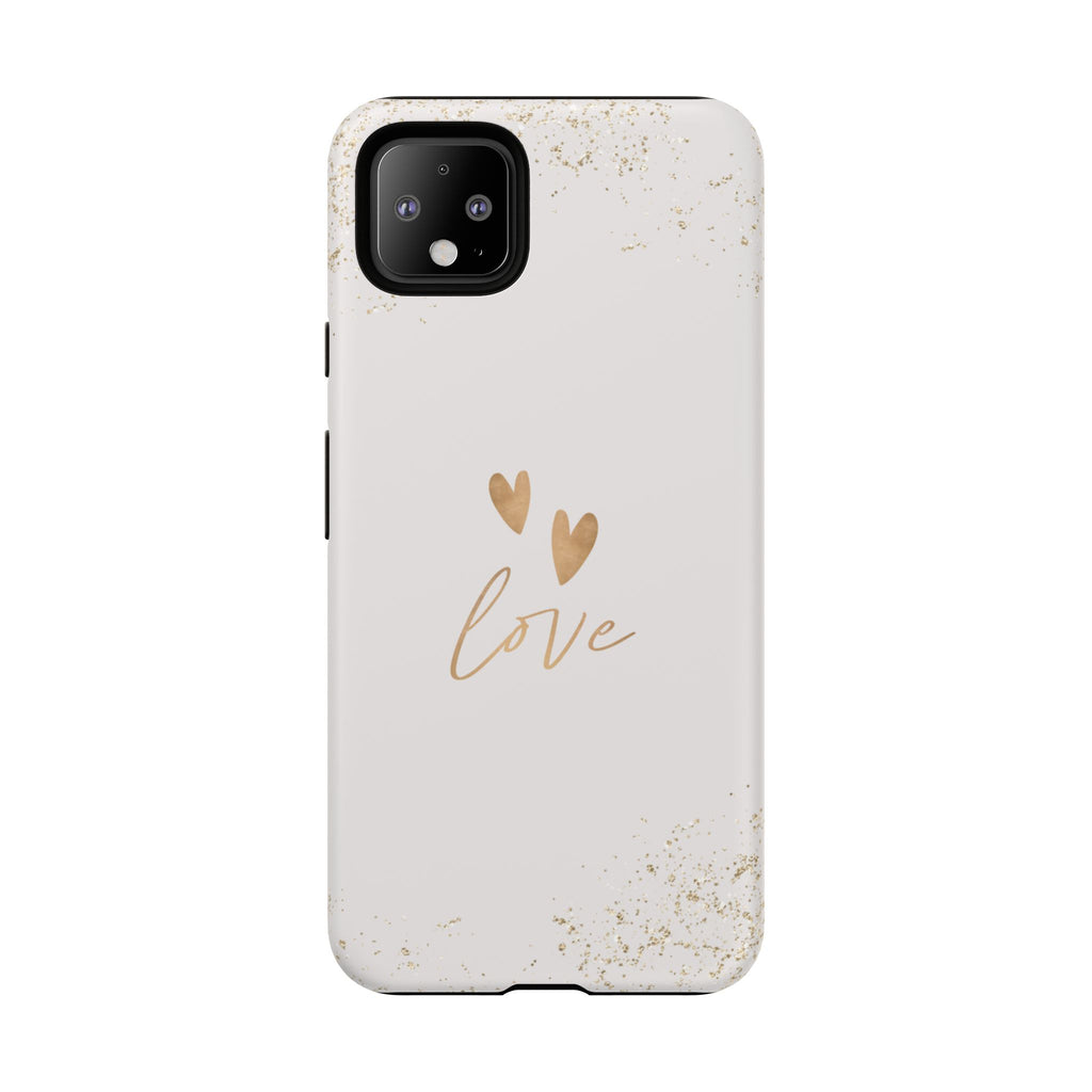 Love Hearts Tough Phone Case — Gold Script Romantic Protective Cover