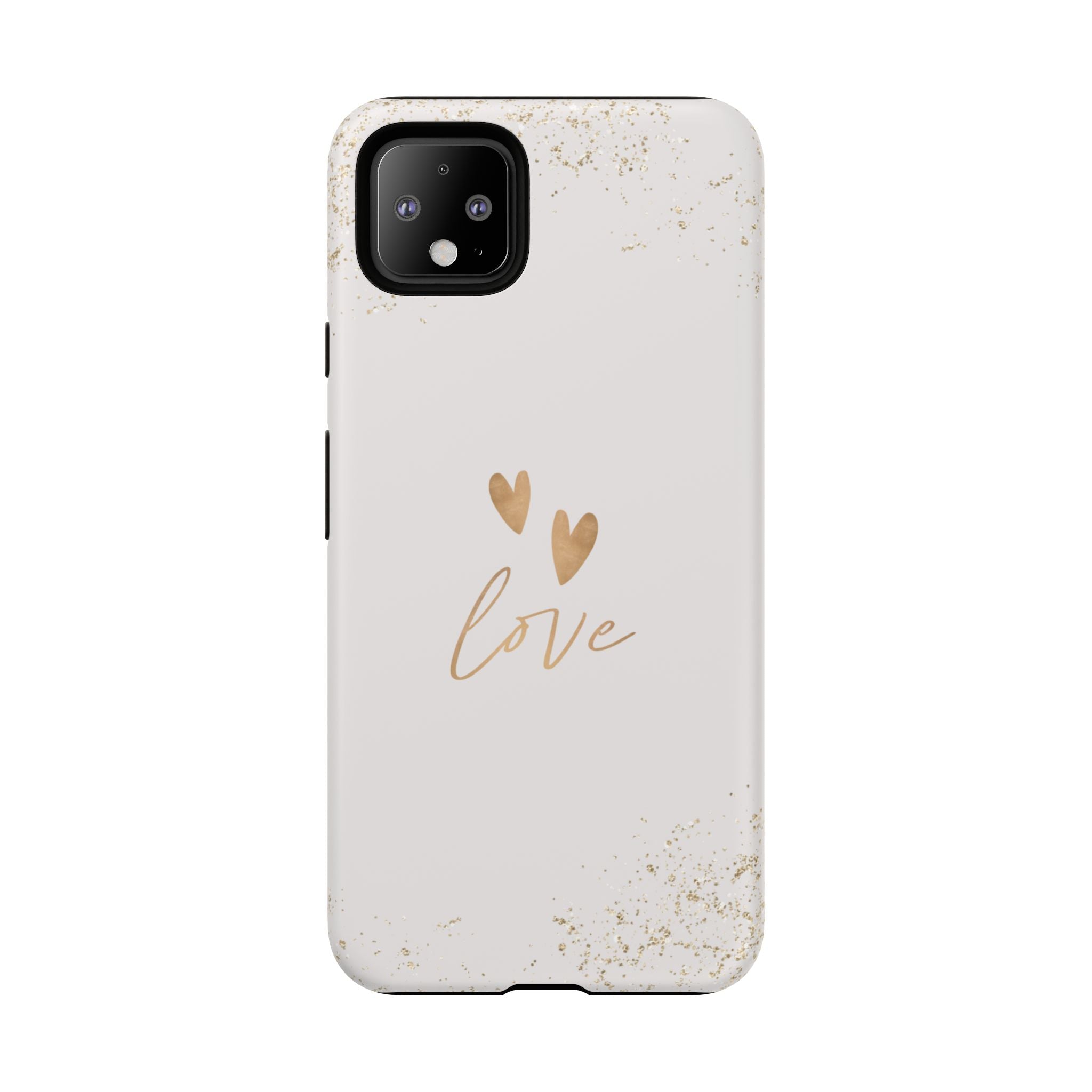 Love Hearts Tough Phone Case — Gold Script Romantic Protective Cover