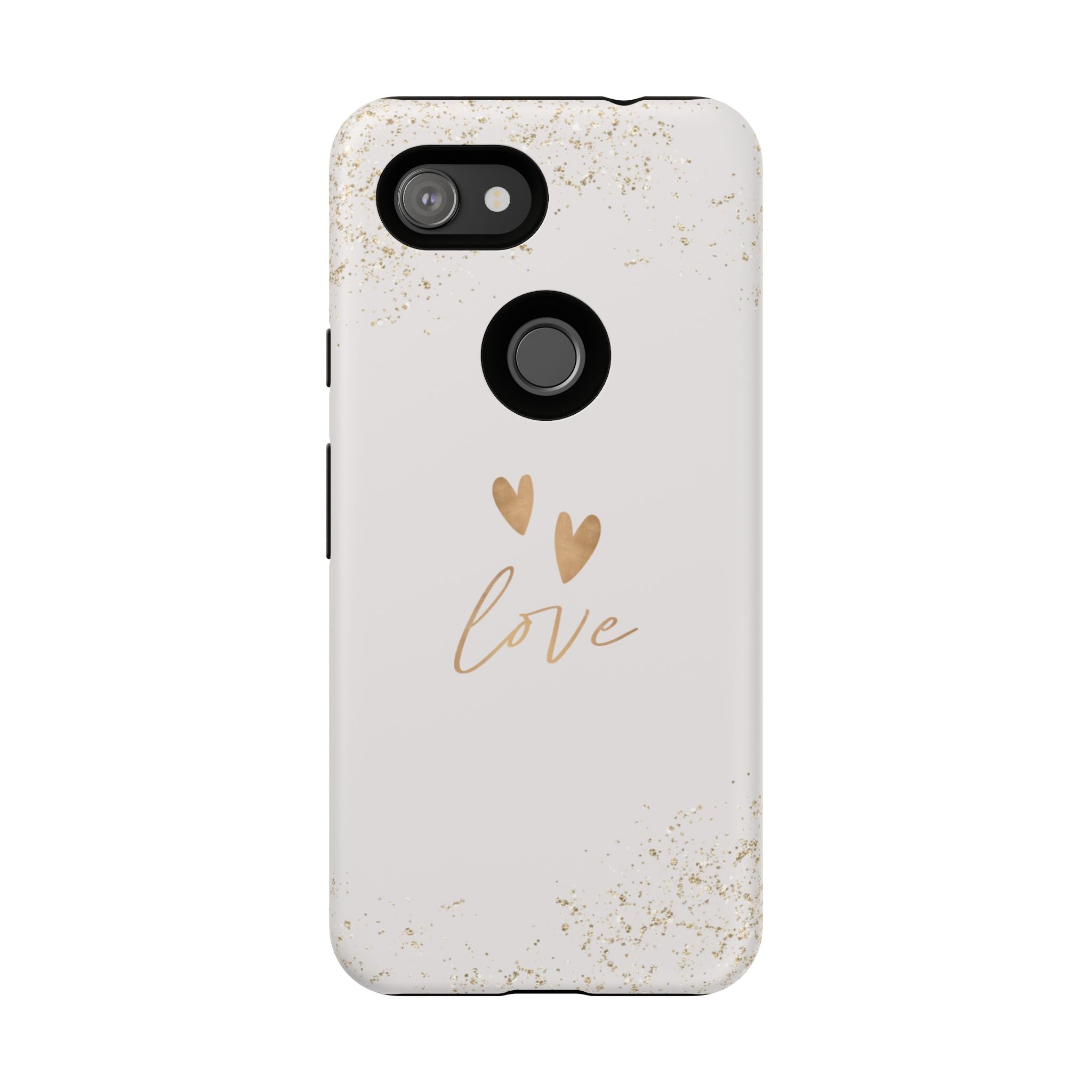 Love Hearts Tough Phone Case — Gold Script Romantic Protective Cover