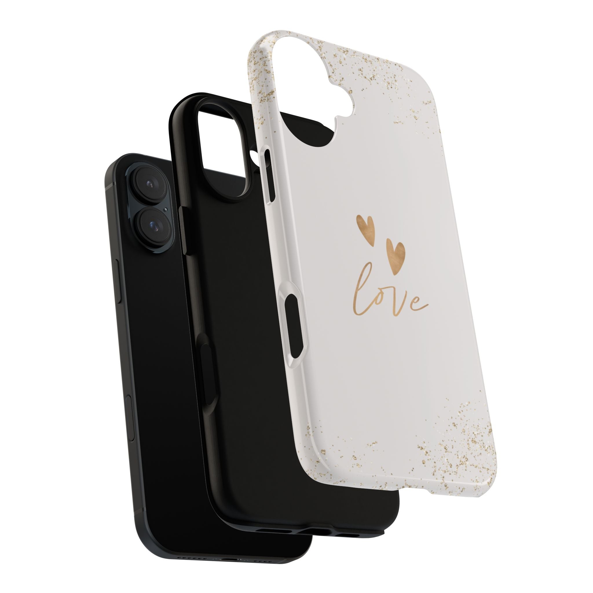 Love Hearts Tough Phone Case — Gold Script Romantic Protective Cover