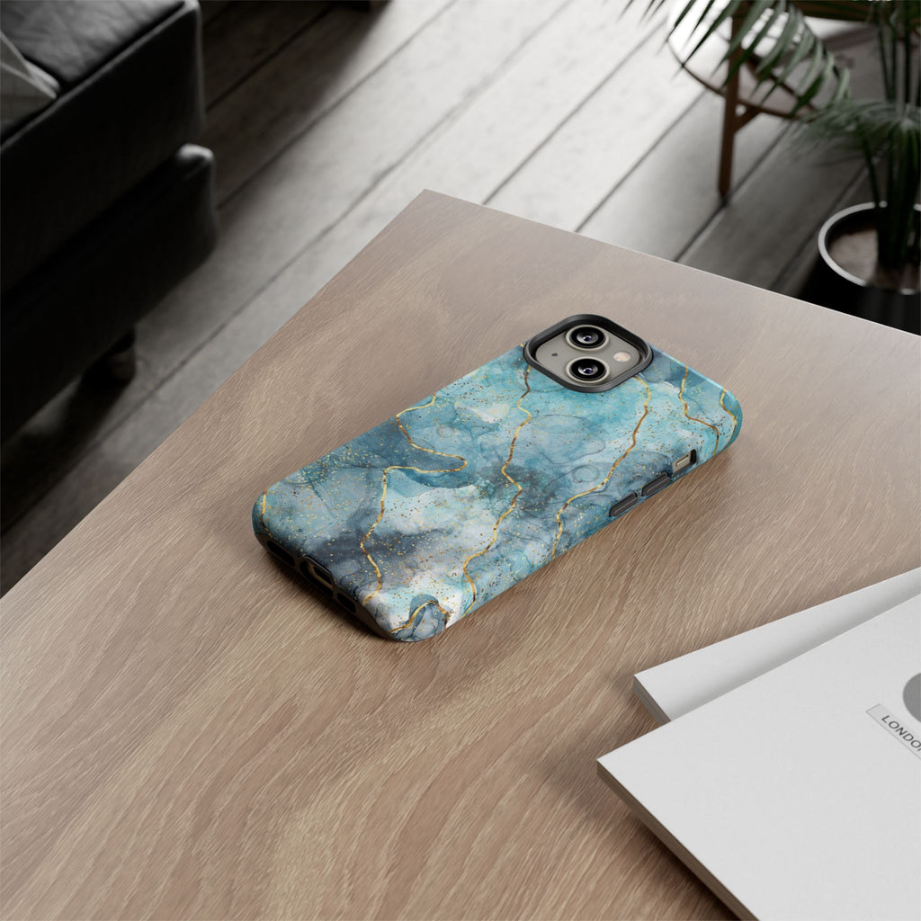 Blue Gold Marble Tough Phone Case
