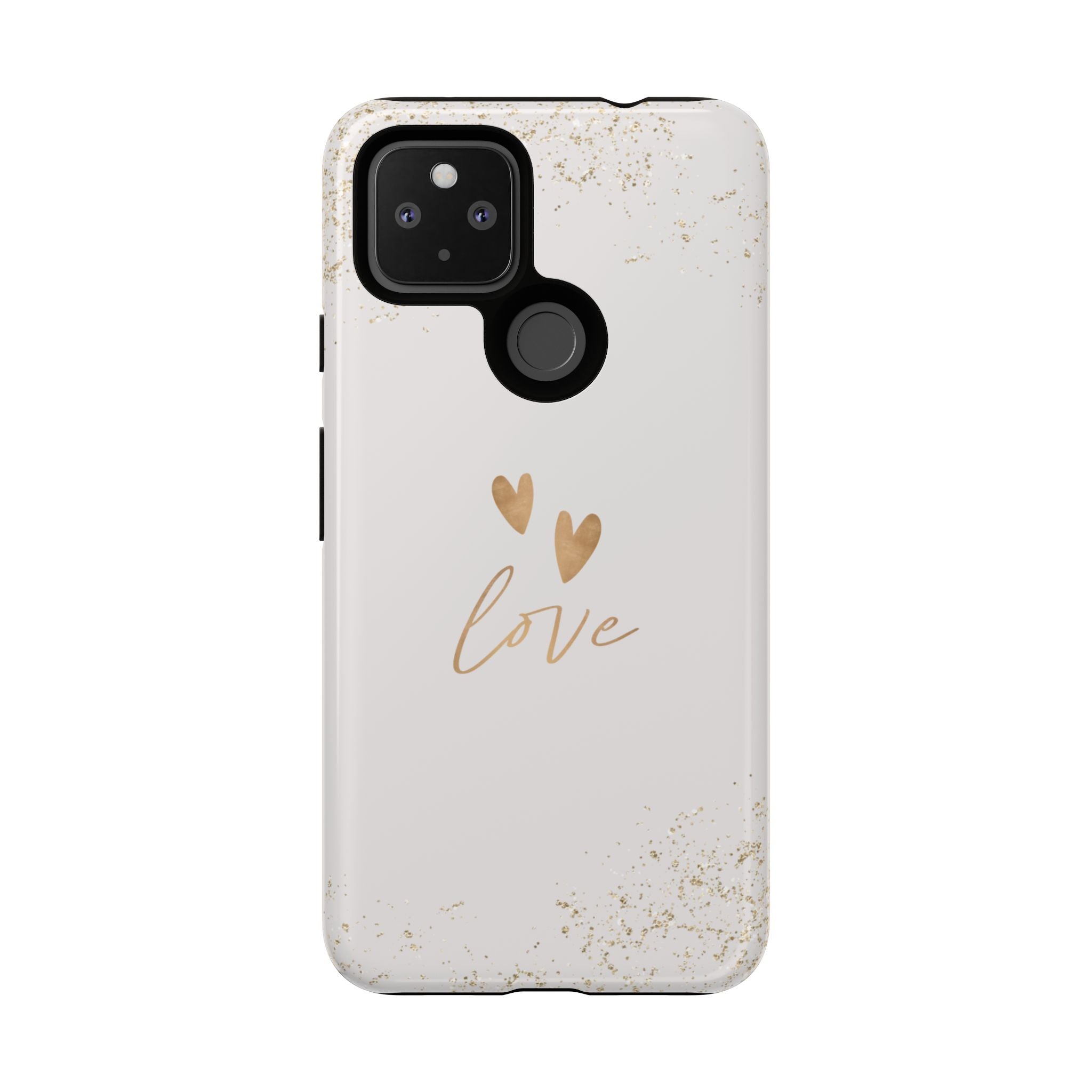 Love Hearts Tough Phone Case — Gold Script Romantic Protective Cover