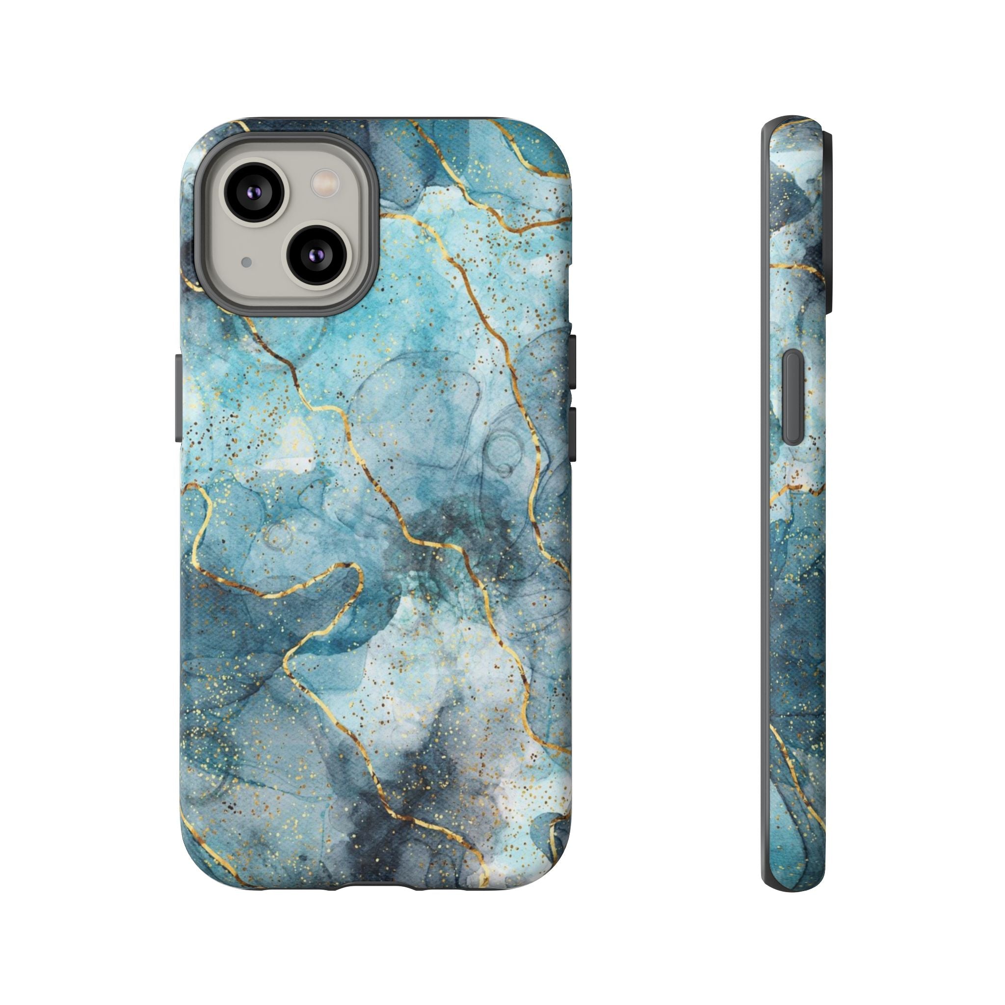 Blue Gold Marble Tough Phone Case
