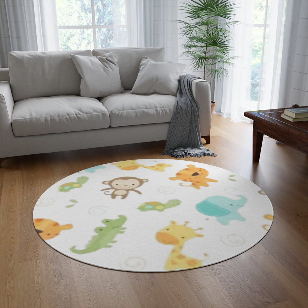 Nursery Animal Round Rug — Cute Jungle Safari Baby Play Mat