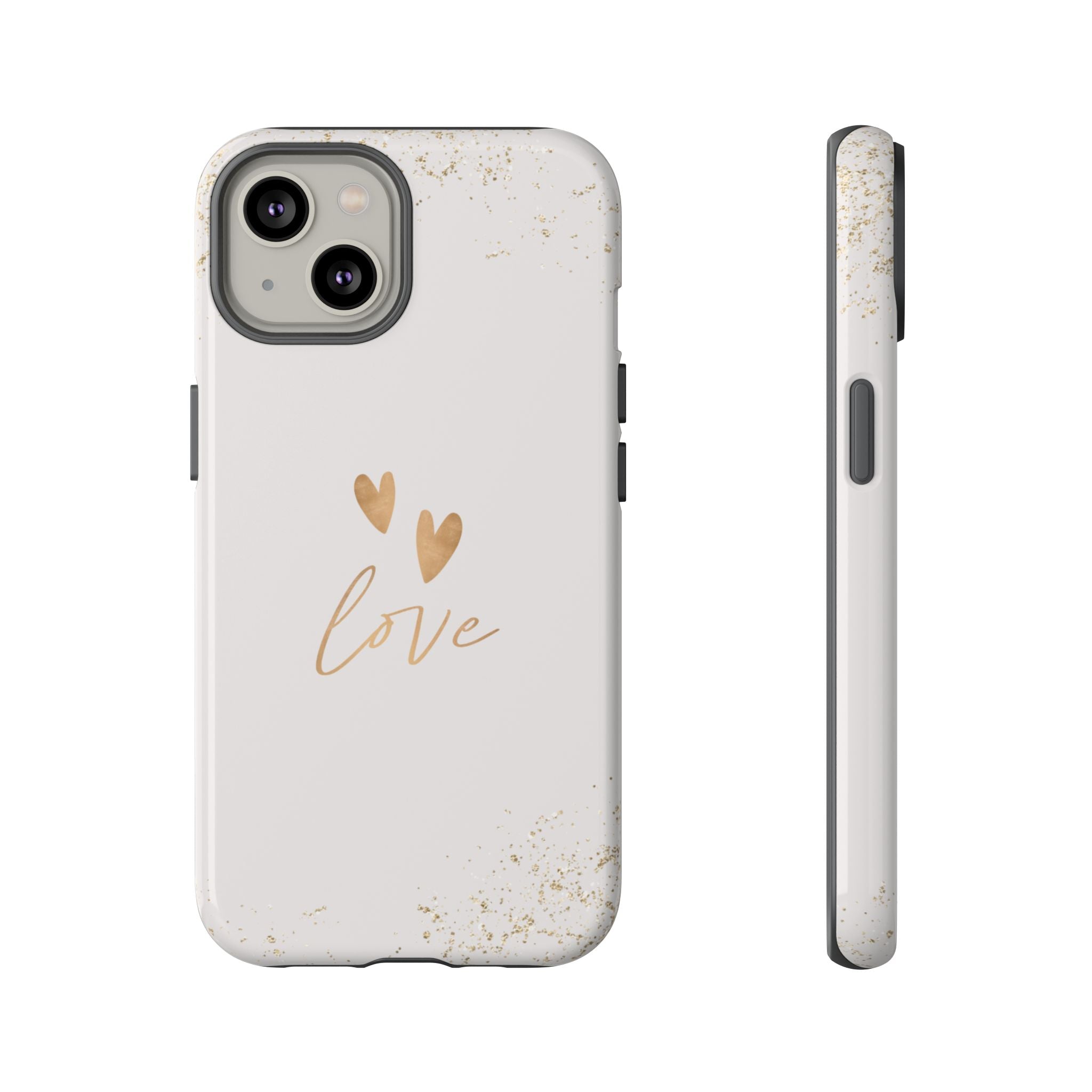 Love Hearts Tough Phone Case — Gold Script Romantic Protective Cover