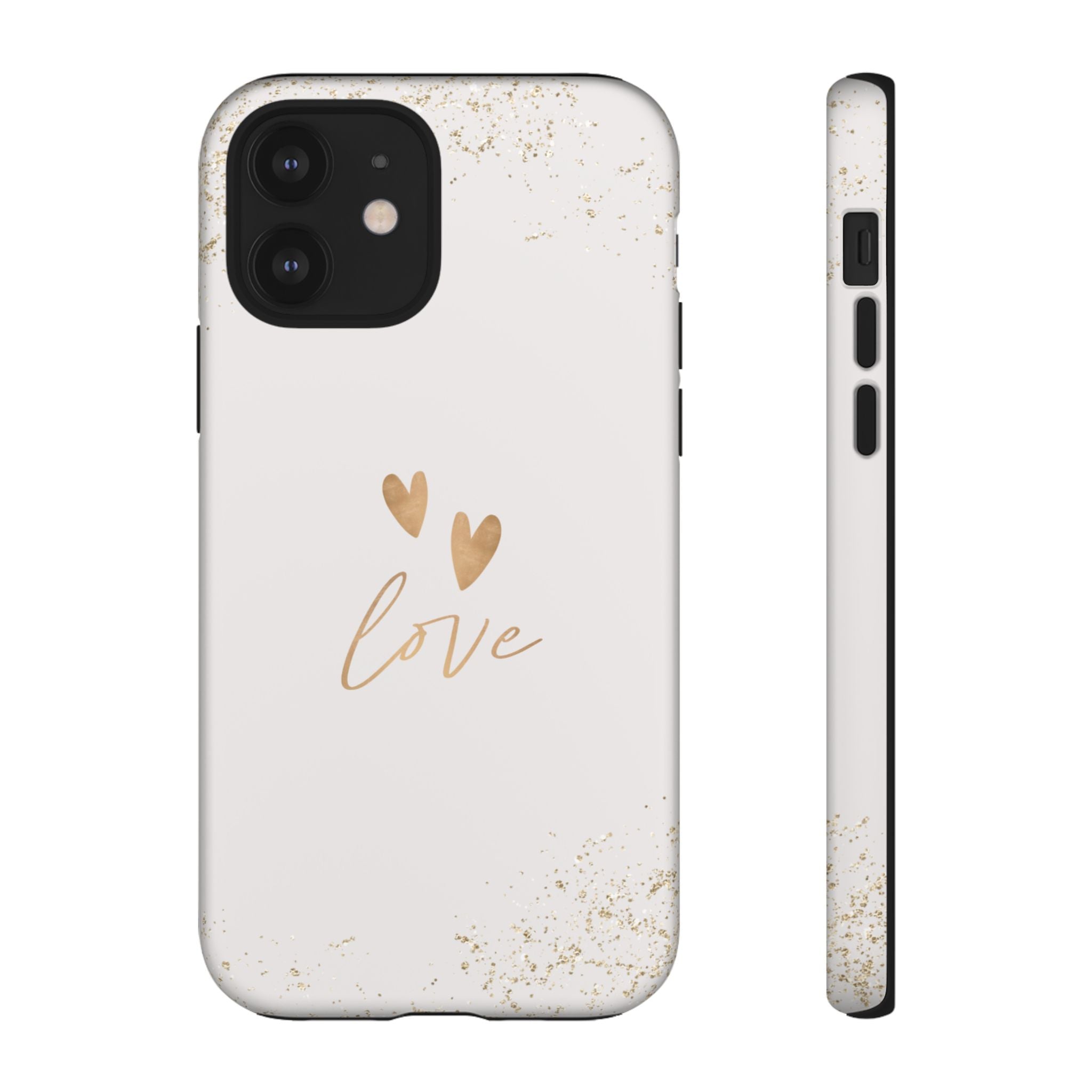Love Hearts Tough Phone Case — Gold Script Romantic Protective Cover