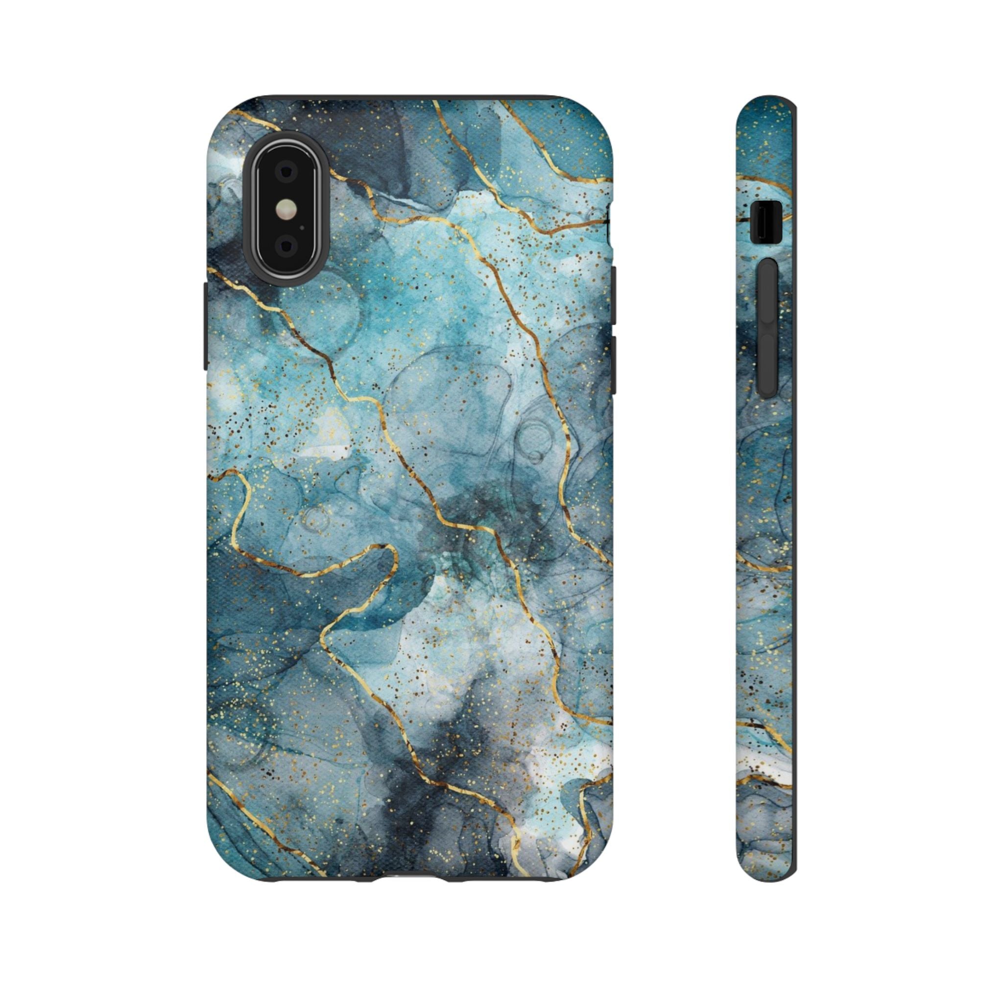 Blue Gold Marble Tough Phone Case