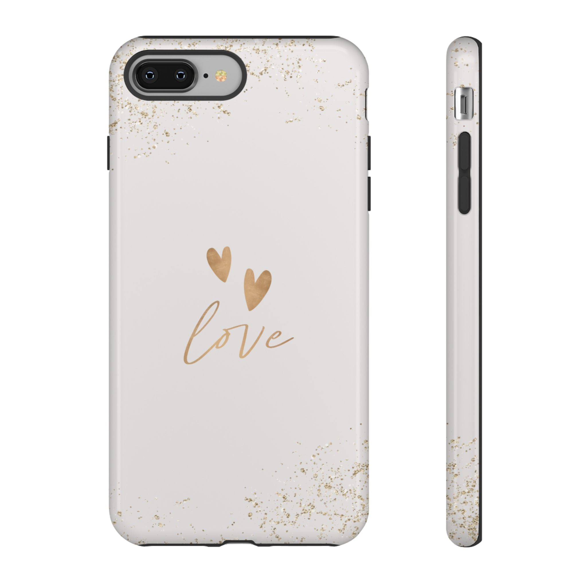 Love Hearts Tough Phone Case — Gold Script Romantic Protective Cover
