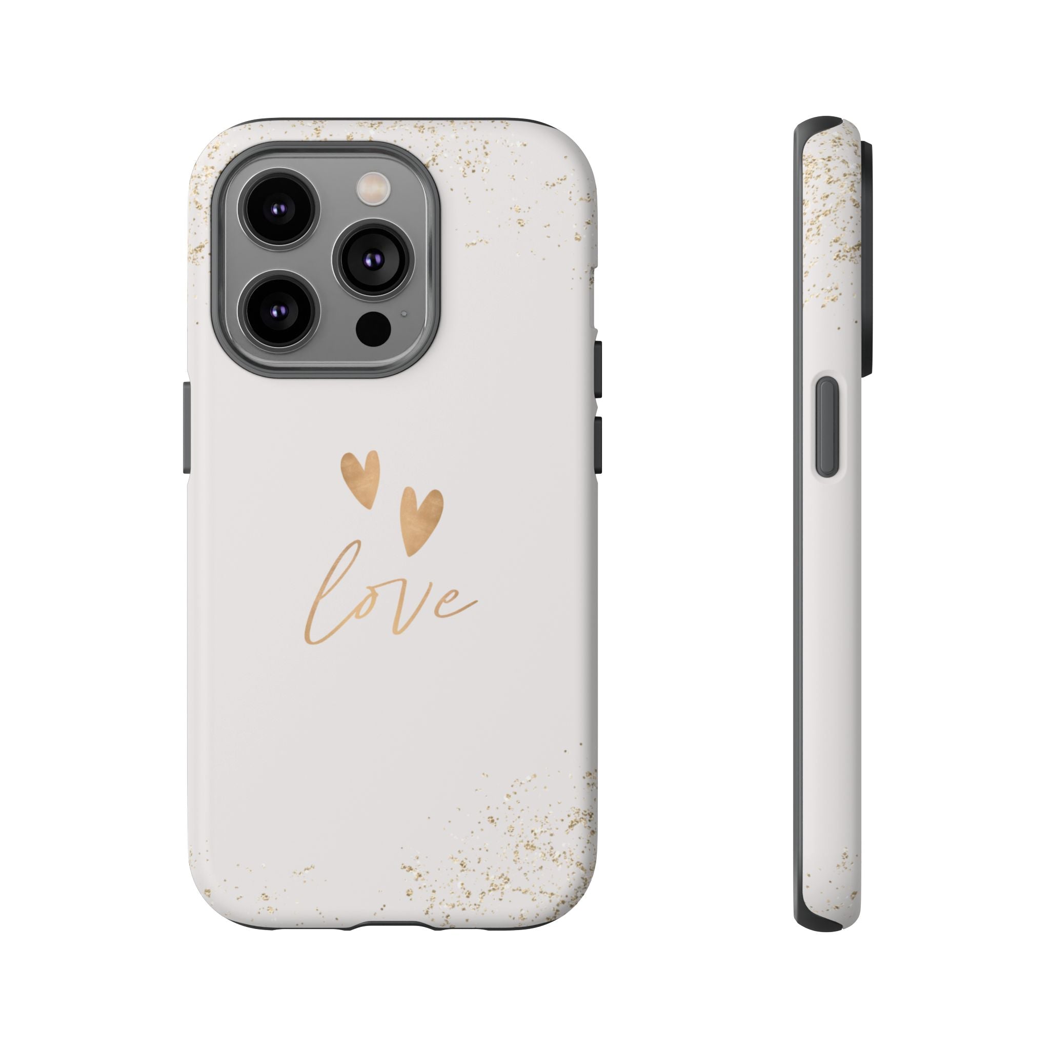 Love Hearts Tough Phone Case — Gold Script Romantic Protective Cover