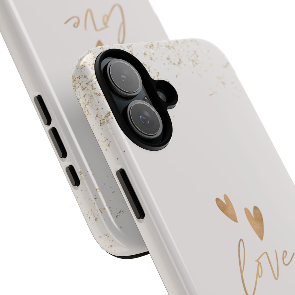 Love Hearts Tough Phone Case — Gold Script Romantic Protective Cover