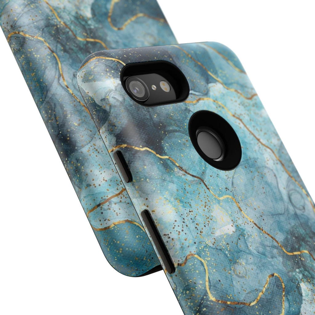 Blue Gold Marble Tough Phone Case