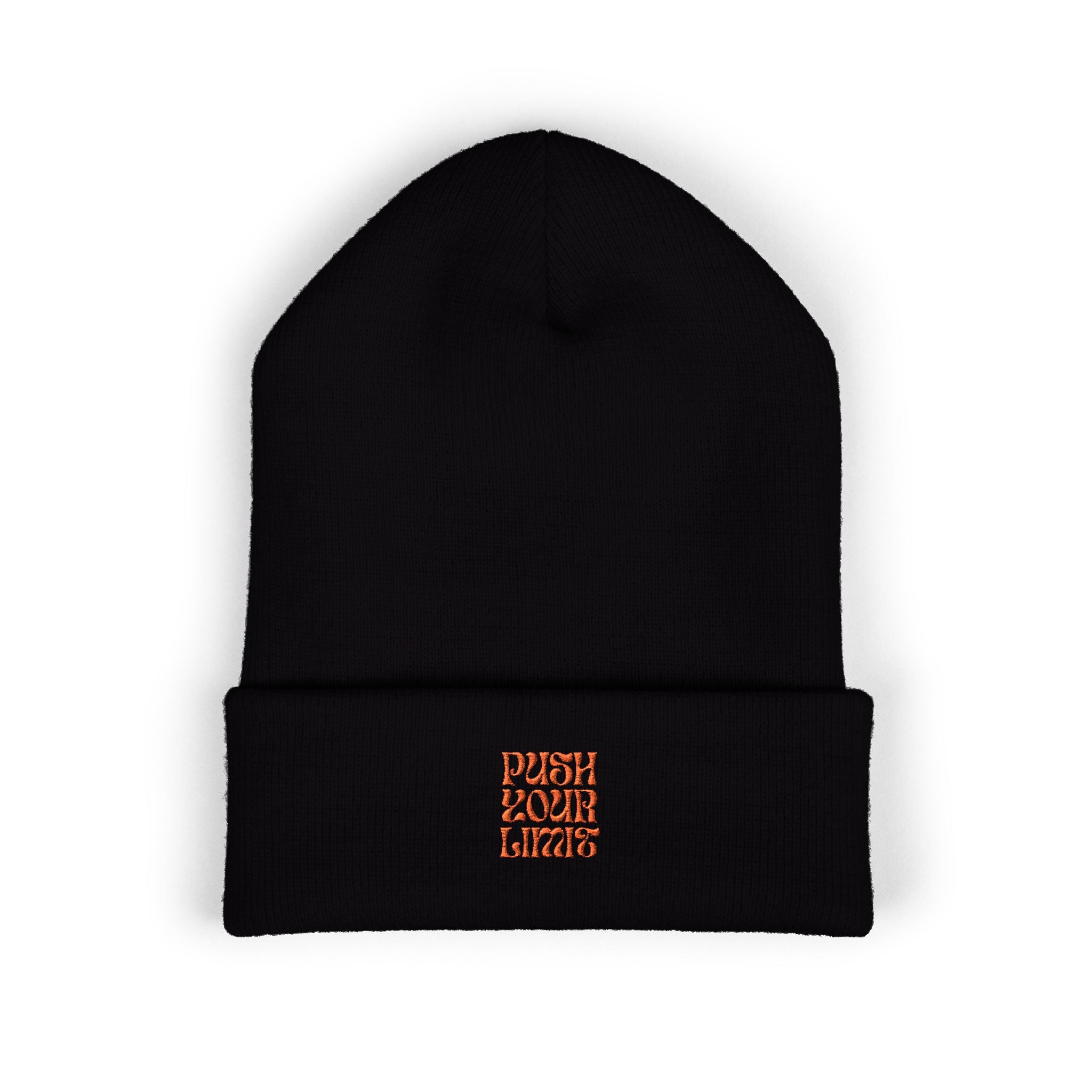 Embroidered "Push Your Limits" Cuffed Beanie — Cozy Athletic Knit Hat