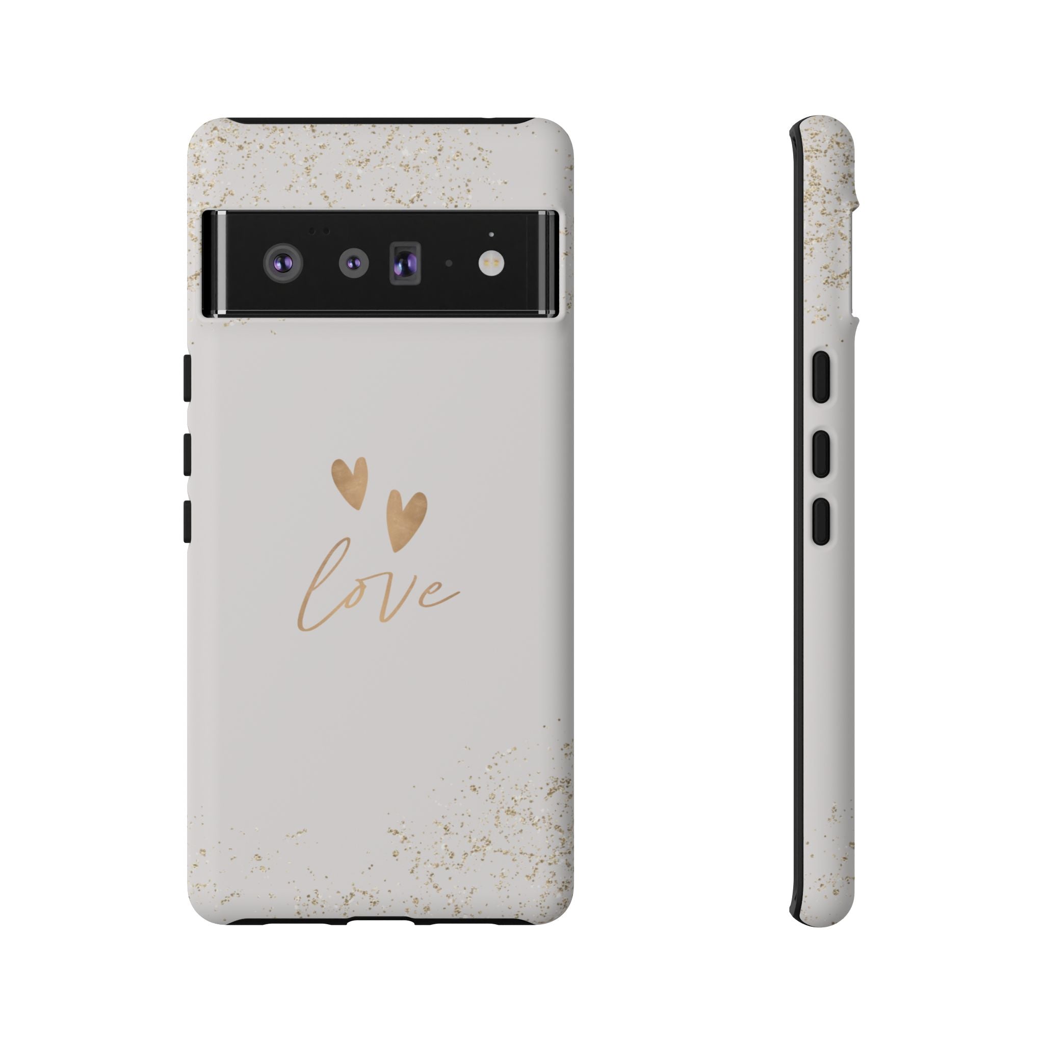 Love Hearts Tough Phone Case — Gold Script Romantic Protective Cover