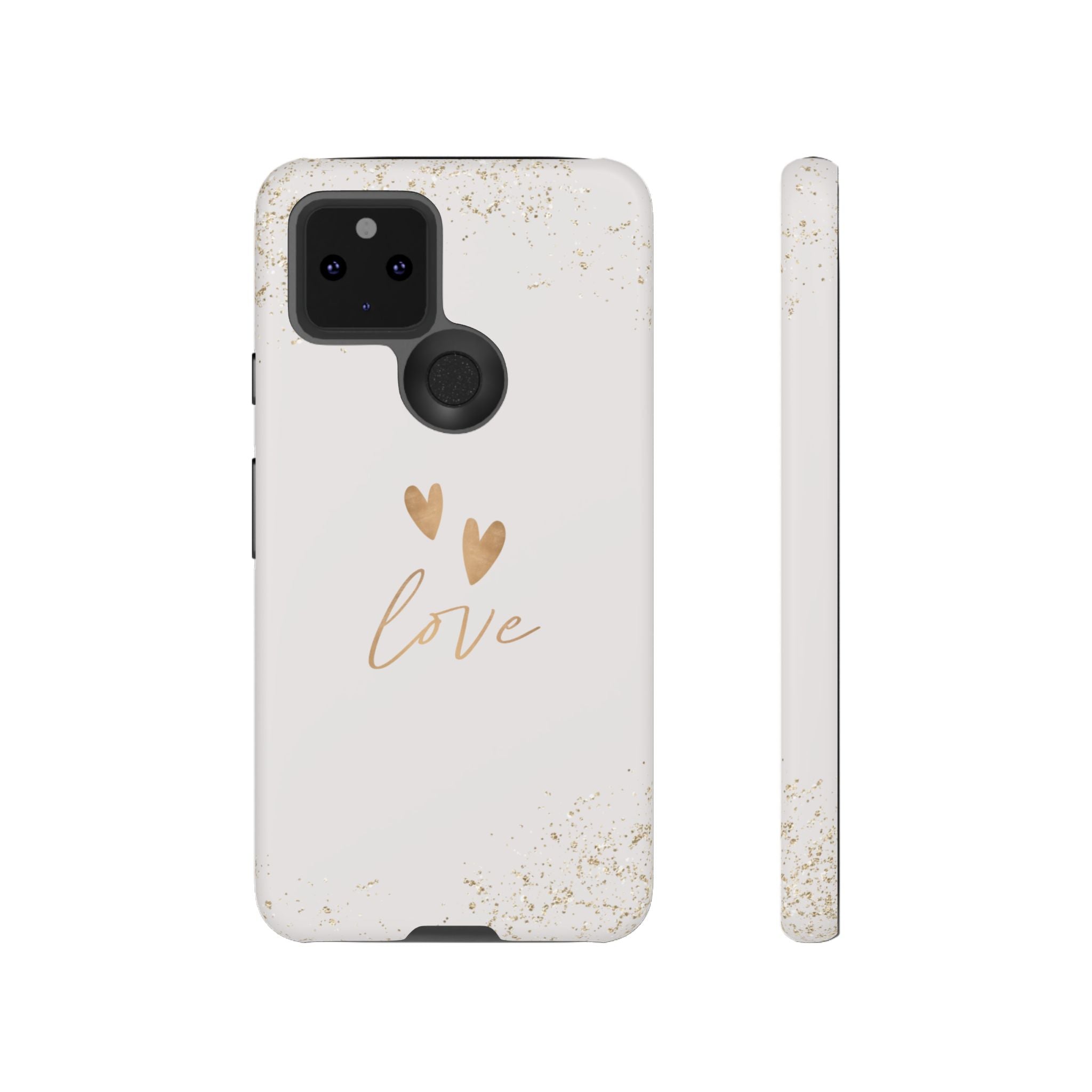 Love Hearts Tough Phone Case — Gold Script Romantic Protective Cover